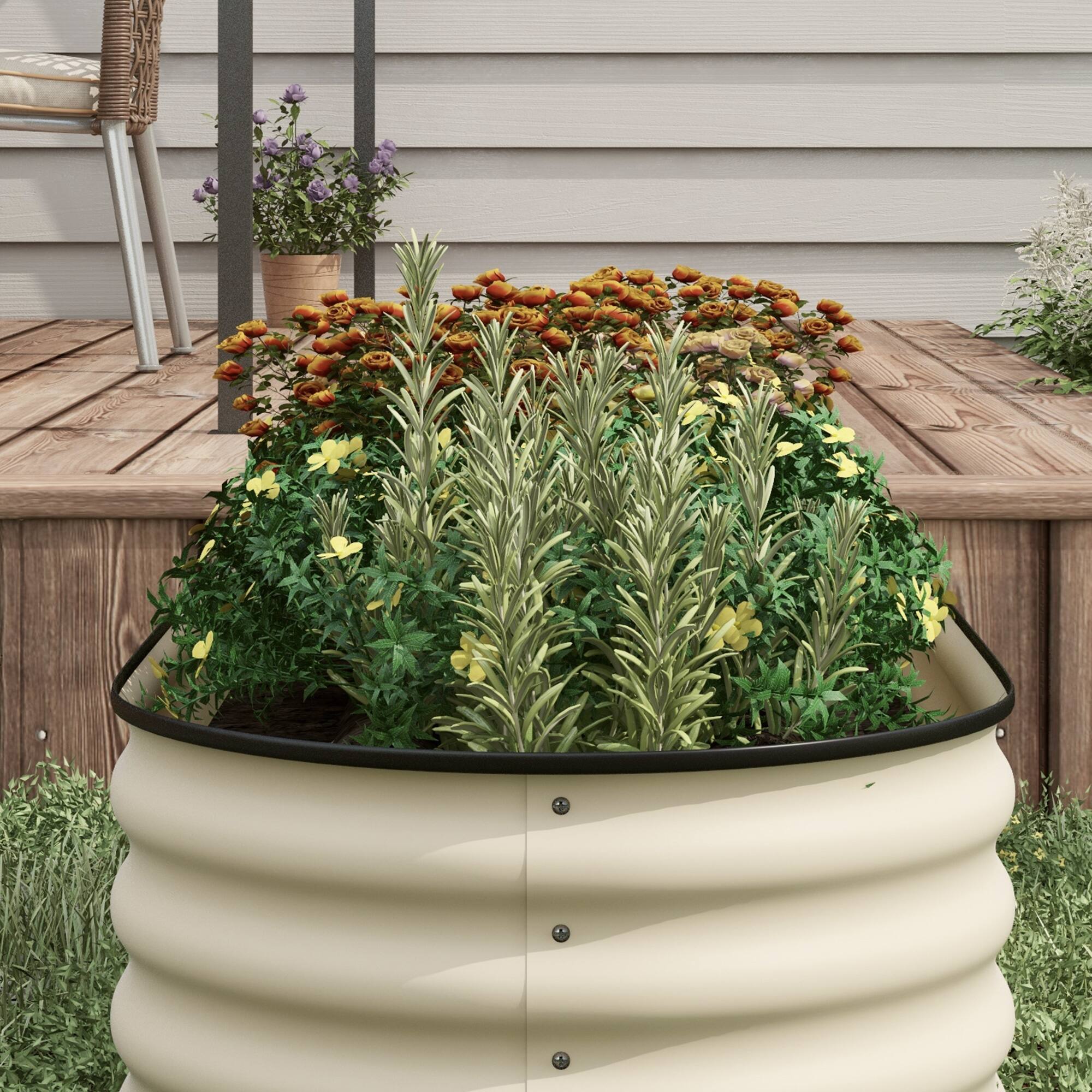 Alt View 8. Outsunny - 8' x 2' x 1.4' Galvanized Raised Garden Bed Kit, Outdoor Metal Elevated Planter Box with Safety Edging - Cream White.