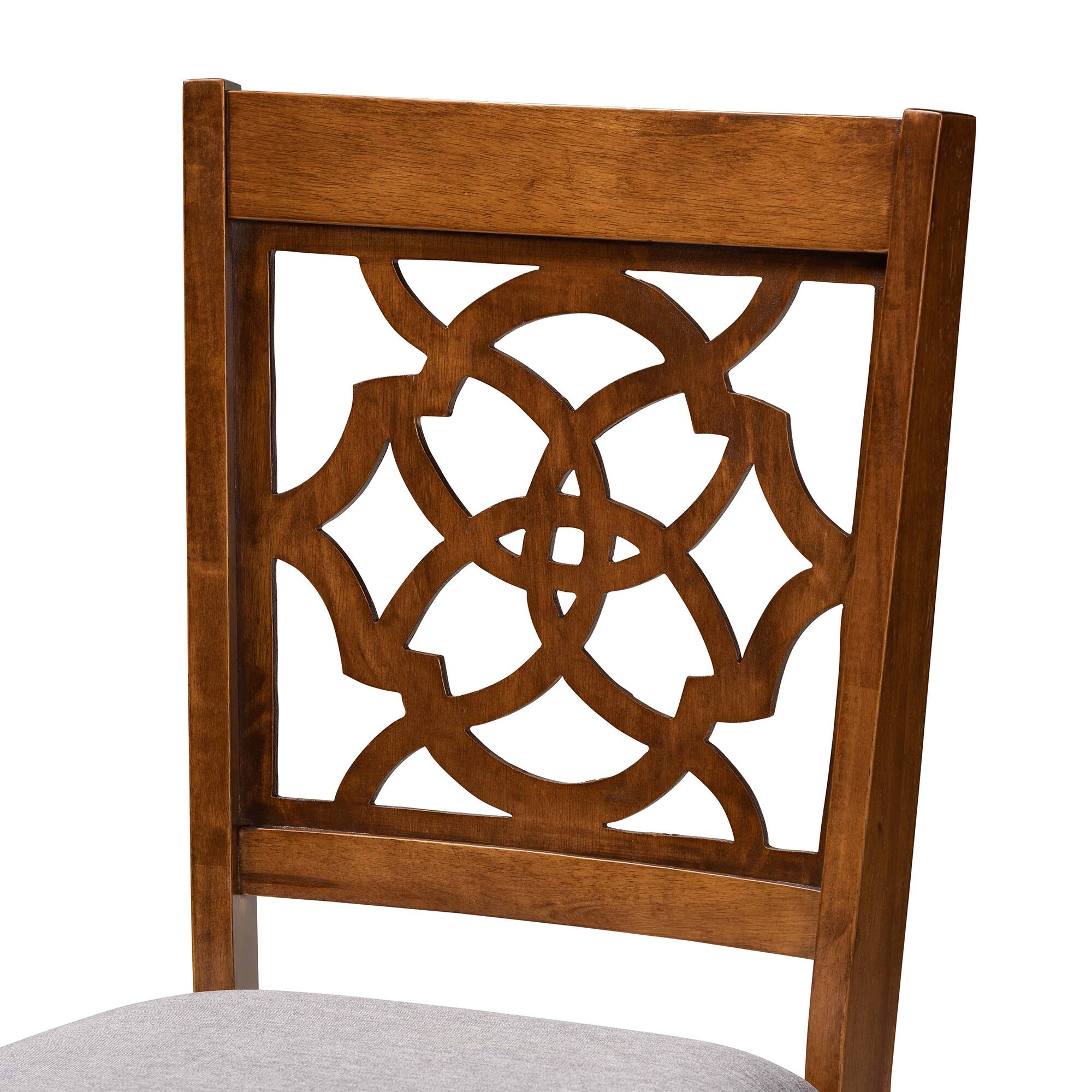 Back. Baxton Studio - Renaud Modern Fabric Upholstered and Finished Wood 2-Piece Dining Chair Set - Grey/Walnut Brown.