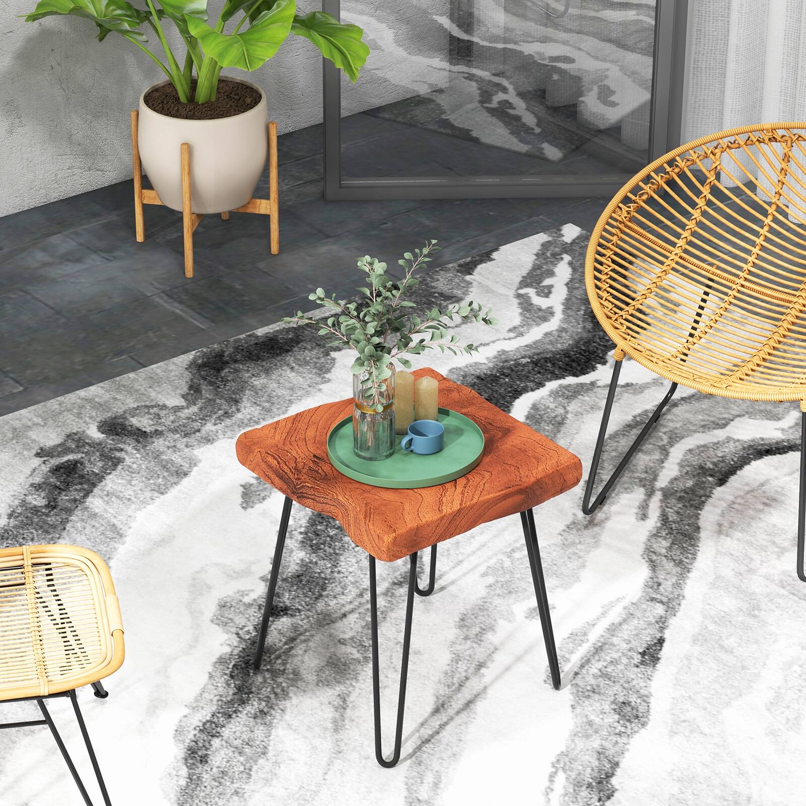 Back. Costway - 2 PCS Square End Table Accent Side Table Reclaimed Indonesia Teak Wood Plant Stand Patio - Brown.