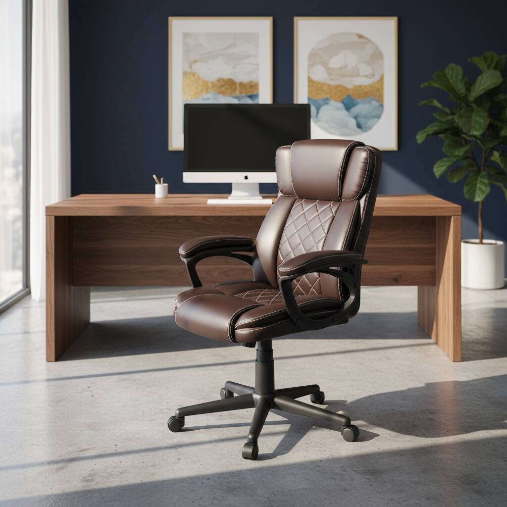 Alt View 6. Forest'nSky - Techni Mobili Executive High-Back Office Chair, Brown Faux Leather with Diamond Stitching - Brown.