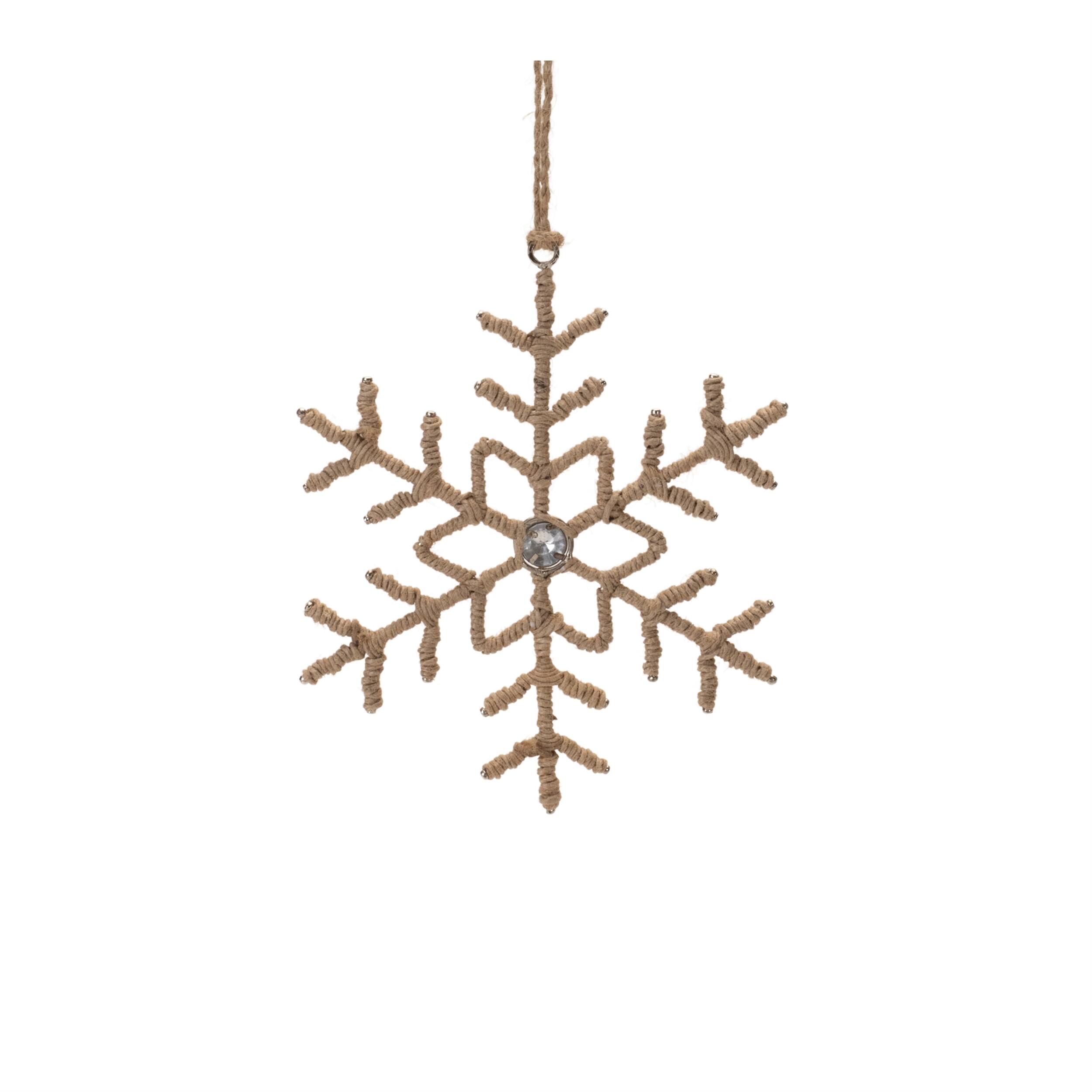 Back. BreeBe - Jute Wrapped Metal Snowflake Oranment (Set of 12) - Beige.