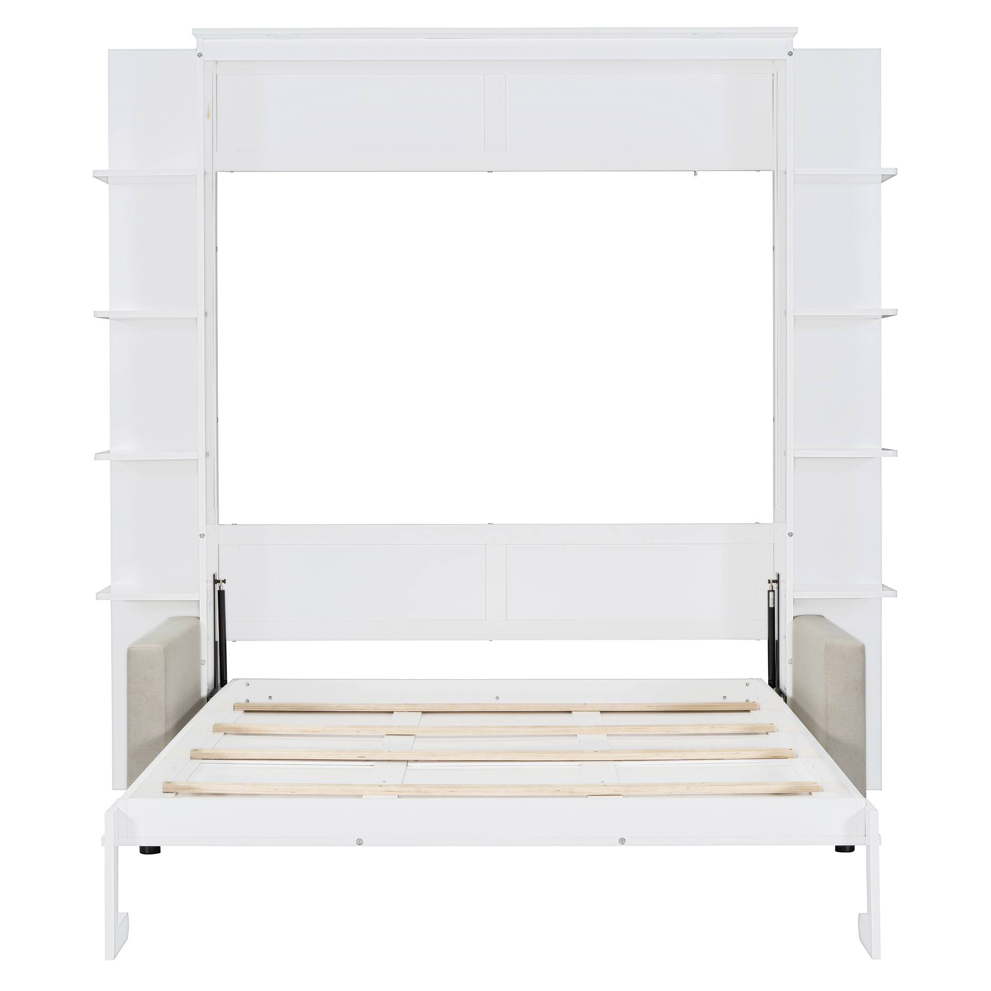 Alt View 5. Tiramisubest - Queen Size Murphy Wall Bed with Sofa, White, 87" L x 90" W x 88" H, 332 lbs, Space-Saving - White.