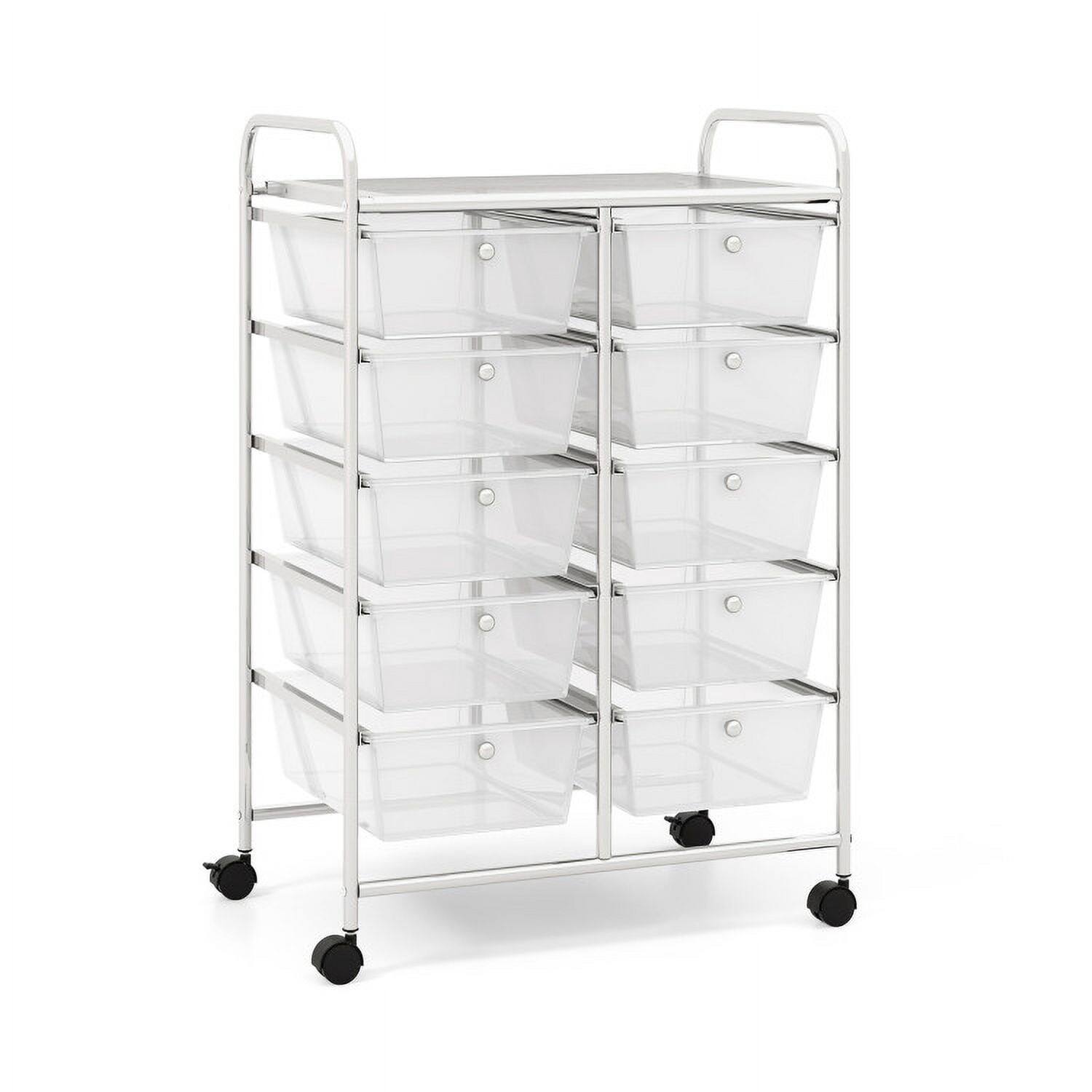 Angle. Pefilos - 10-Drawer Rolling Storage Cart-Transparent, Craft Organizers and Storage, Multipurpose Organizer Cart for Home, Office - Clear.