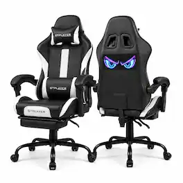 GTPlayer - RGB Gaming Chair with LED Display Ergonomic Racing Style Computer Chair with Pocket Spring Cushion Reclining - White