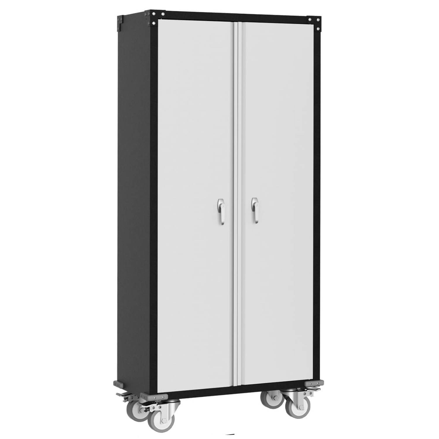Front. Qeetex - 71" H Metal Locker Storage Cabinet with Wheels for Office Shop Home - Grey.