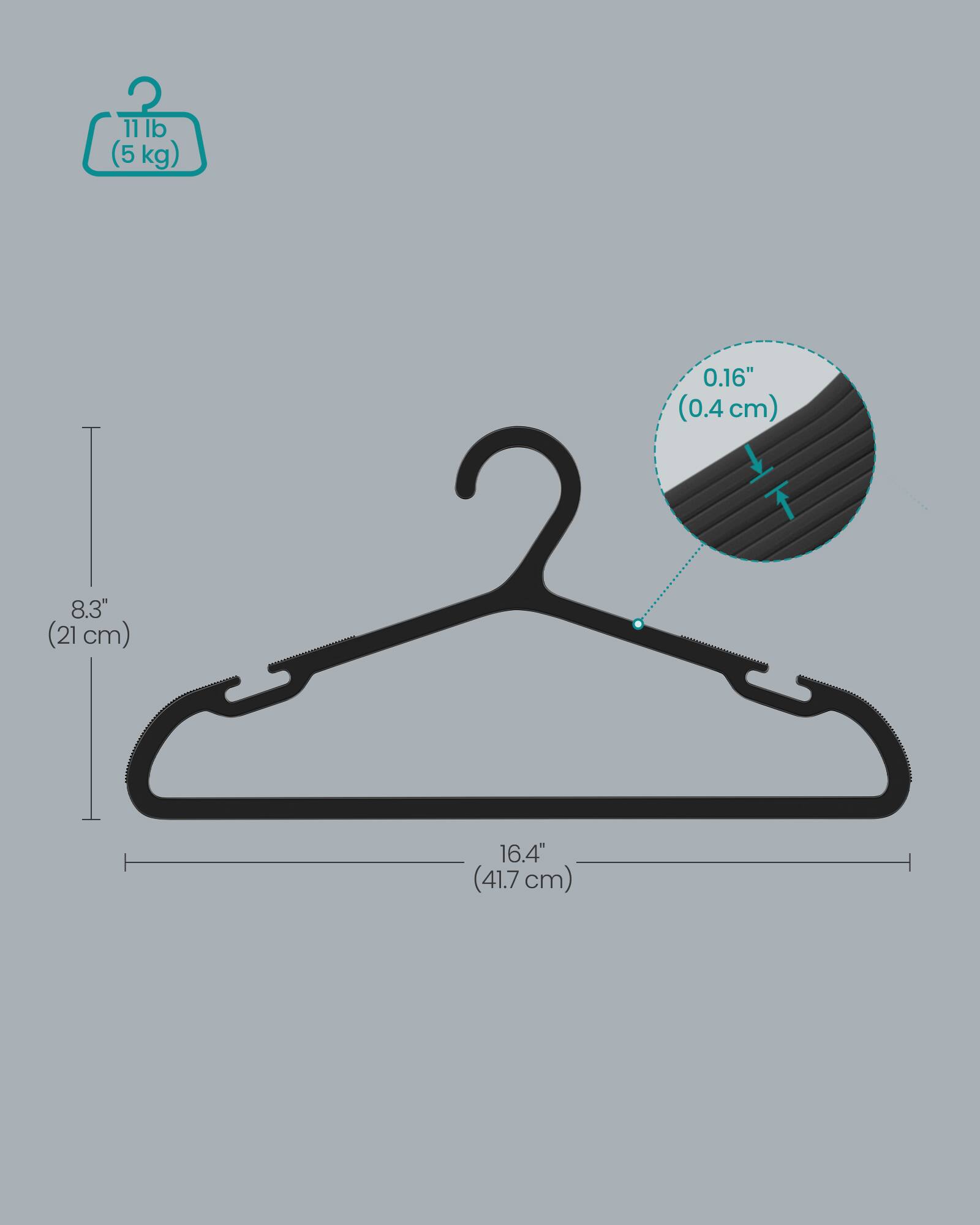 11 lb (5 kg)  
0.16" (0.4 cm)  
8.3" (21 cm)  
16.4" (41.7 cm)