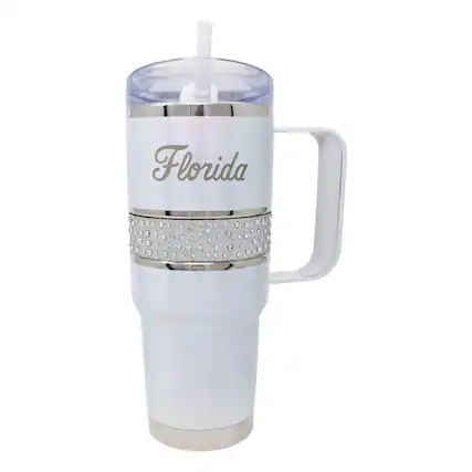 Front. Nordic Company - White Florida Gators 32oz. MyBevi Rhinestone Hollywood Travel Mug - White.