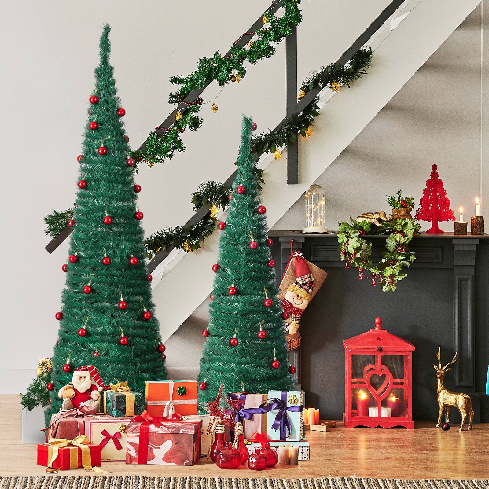 Alt View 7. Winado - 2PCS Christmas Tree Artificial Pop Up, 6FT 5FT with Red Ball Ornaments for Indoor Home Office Holiday Party Decorations - Green.