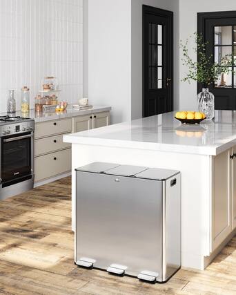 Front. Acekool - 24 Gallon Triple Compartment Stainless Steel Trash Can with Pedal, Removable Buckets & Space-Saving Design - Silver.