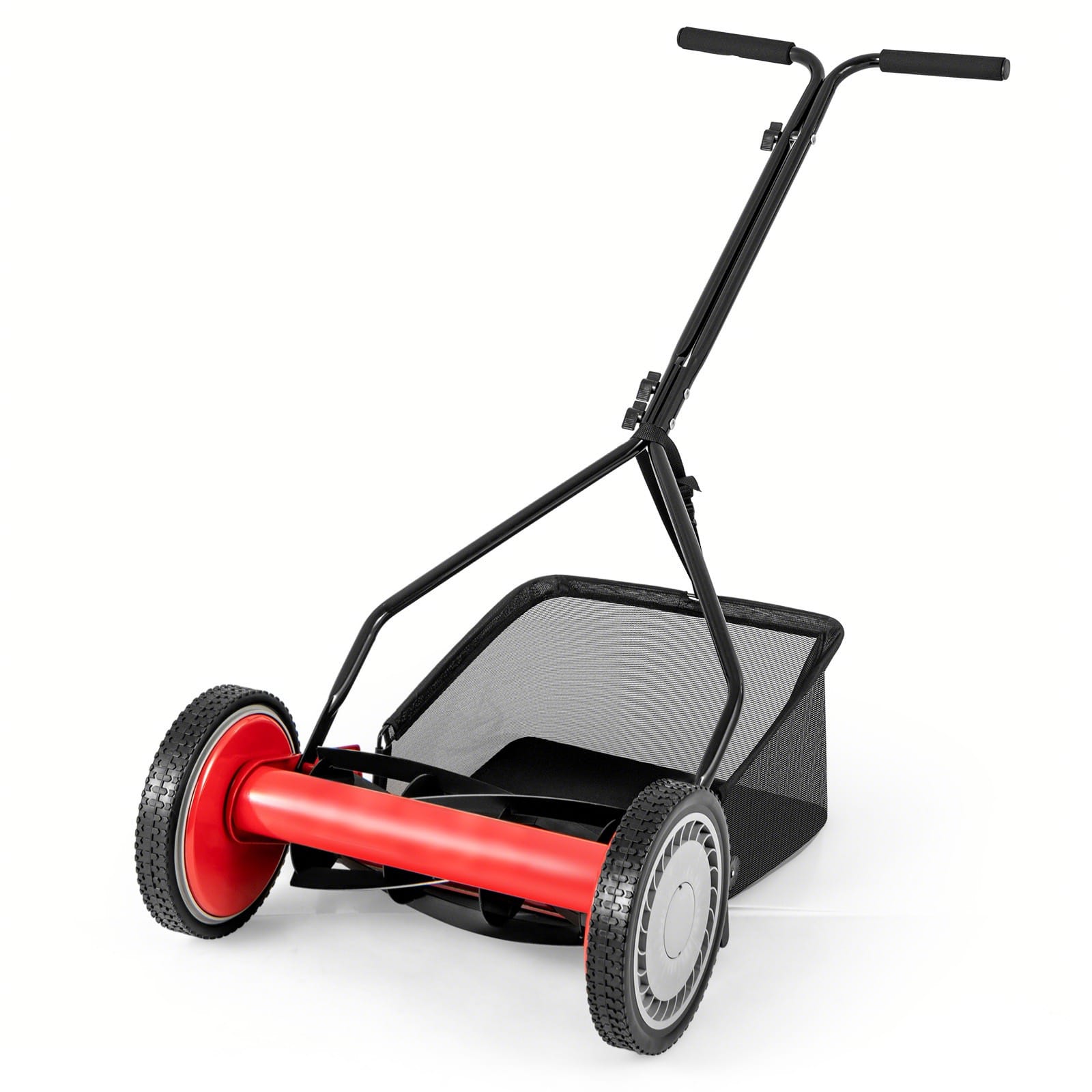 SKONYON - Push Lawn Mower with Adjustable Cutting Heights Large Bag and Durable Steel Body - Red