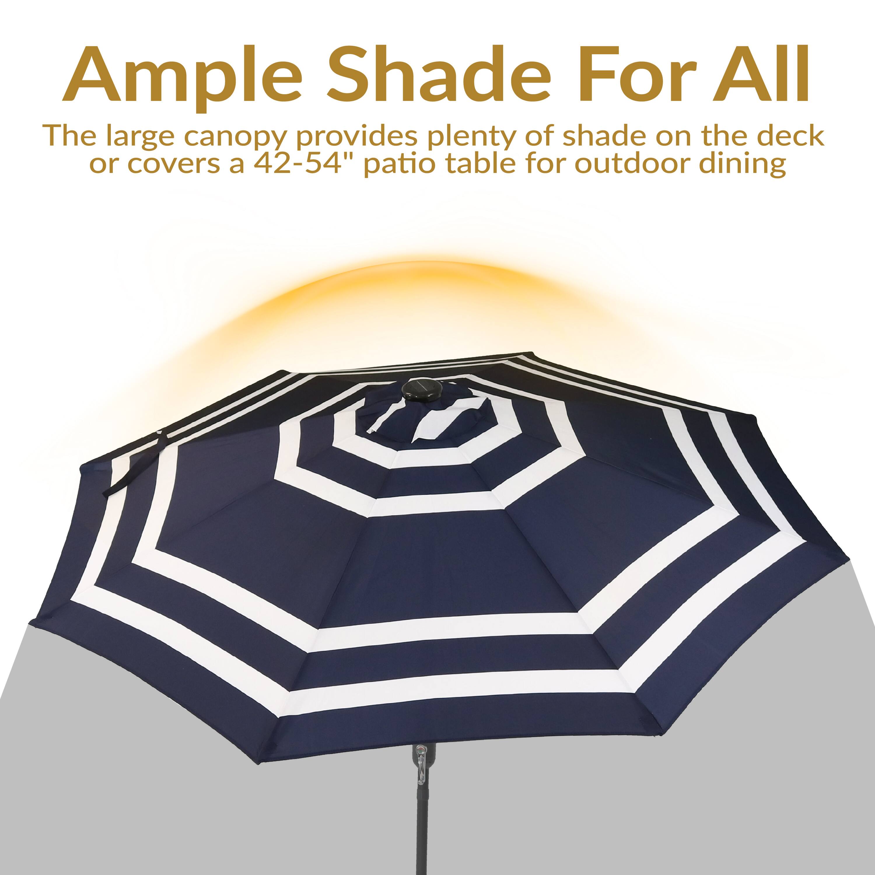 Ample Shade For All

The large canopy provides plenty of shade on the deck or covers a 42-54" patio table for outdoor dining