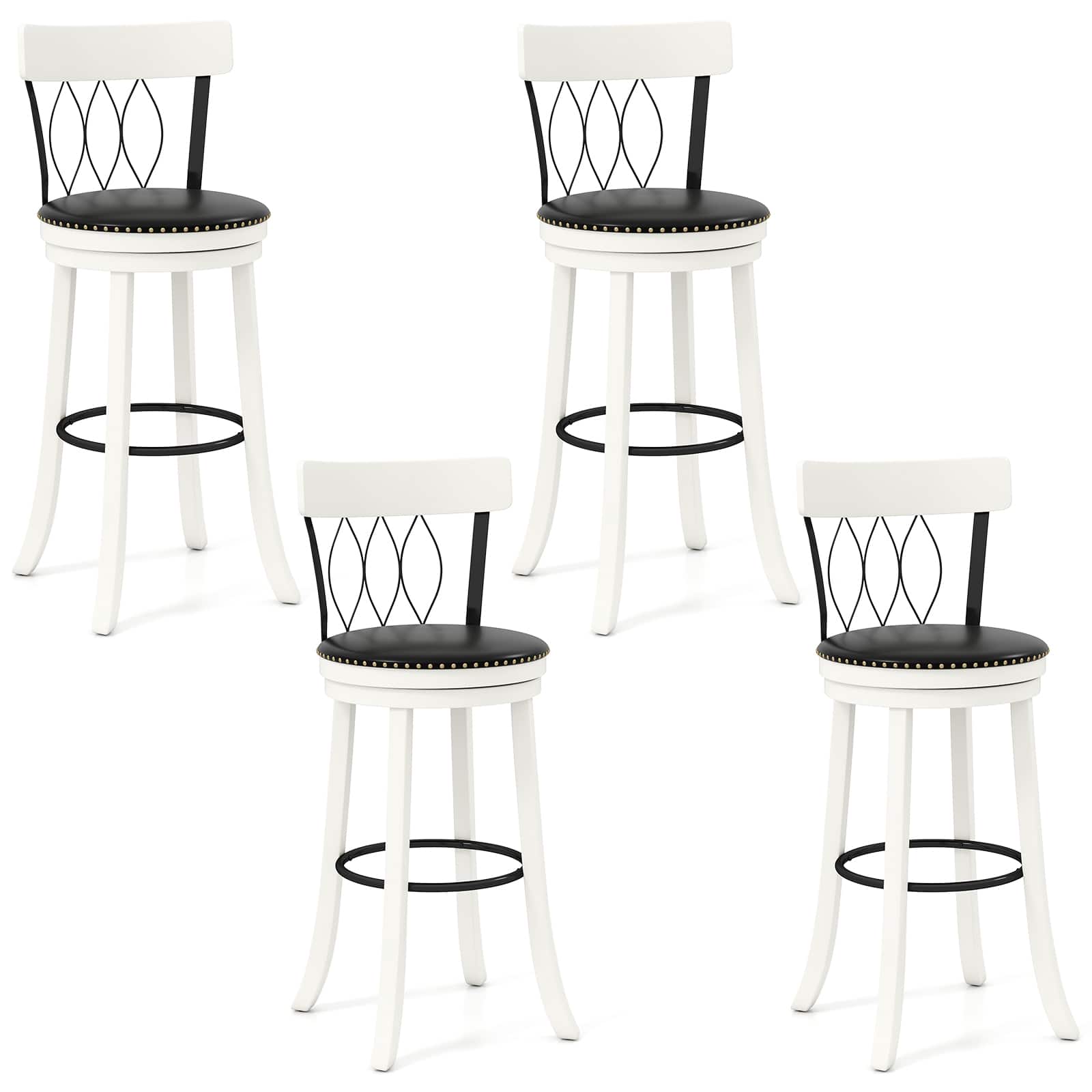 Gymax - 29'' Set of 4 Bar Stools w/ Footrest Rubber Wood Frame & Tufted Rivets - Black