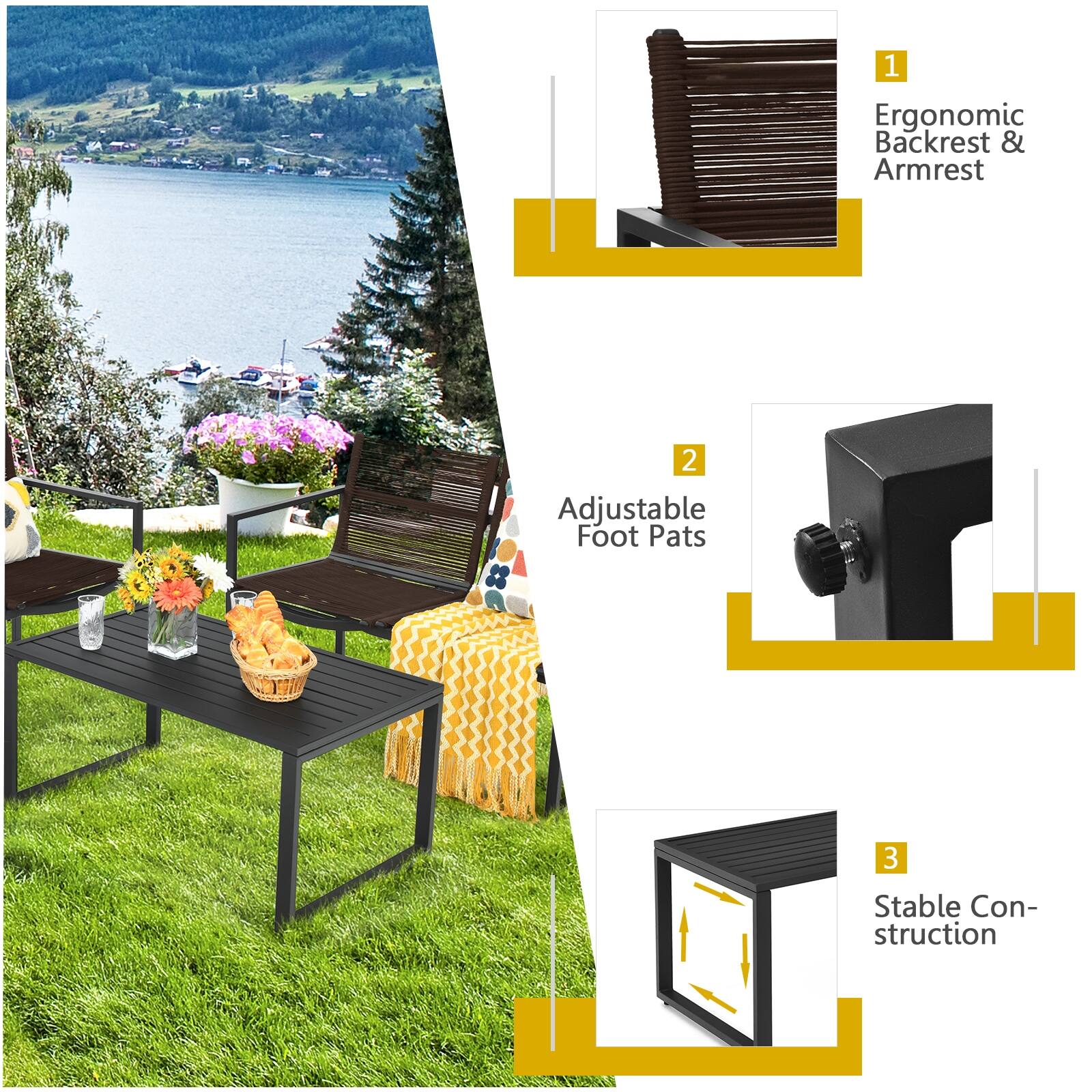 1. Ergonomic Backrest & Armrest
2. Adjustable Foot Pats
3. Stable Construction