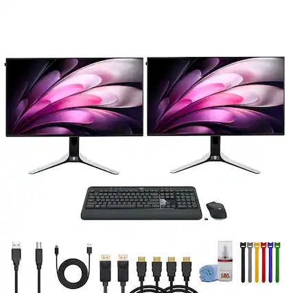 Front. Alienware - Pack of 2x Alienware 27" 1440p 280Hz Gaming Monitor, Logitech Keyboard And Mouse - Black.