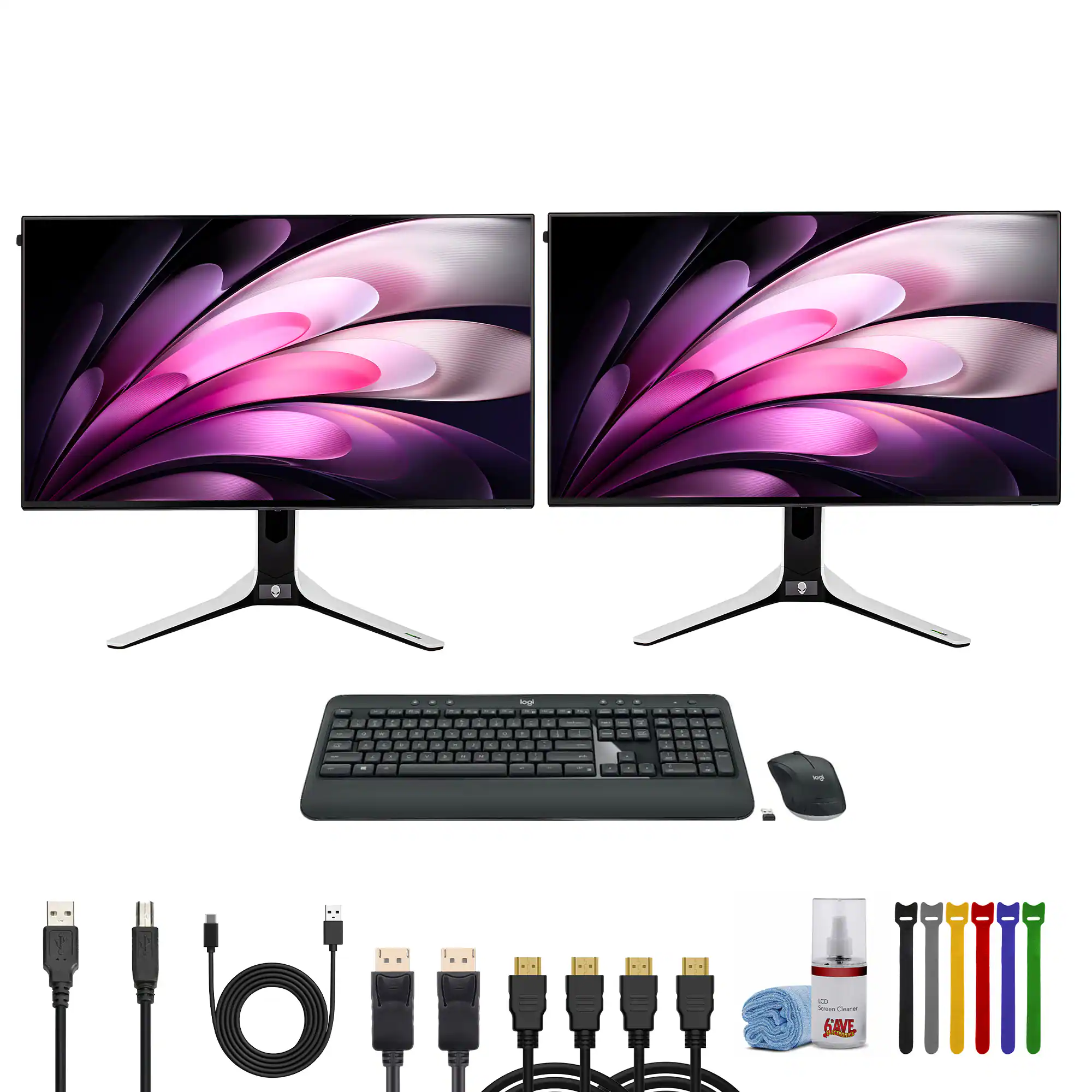 Front. Alienware - Pack of 2x Alienware 27" 1440p 280Hz Gaming Monitor, Logitech Keyboard And Mouse - Black.