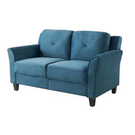Hivvago - Modern Upholstered Loveseat Sofa in Blue Microfiber with Button Tufted Cushions - Blue