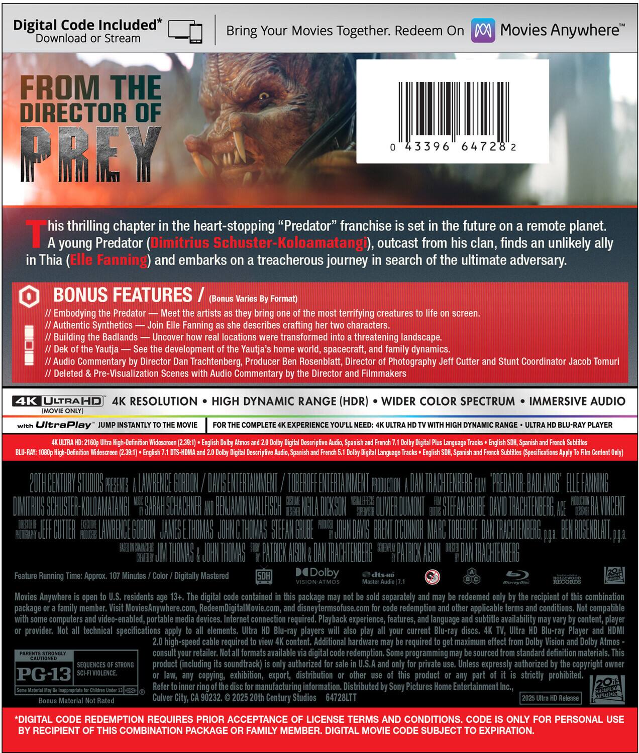 Alt View 1. Predator: Badlands   - 4K Blu-Ray.