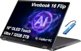 ASUS - Upgraded - Vivobook 16 Flip 2-in-1 16" OLED Touchscreen Laptop - Copilot+ PC - Intel Core Ultra 7 258V - 32GB Memory - 2TB SSD - Matte Gray