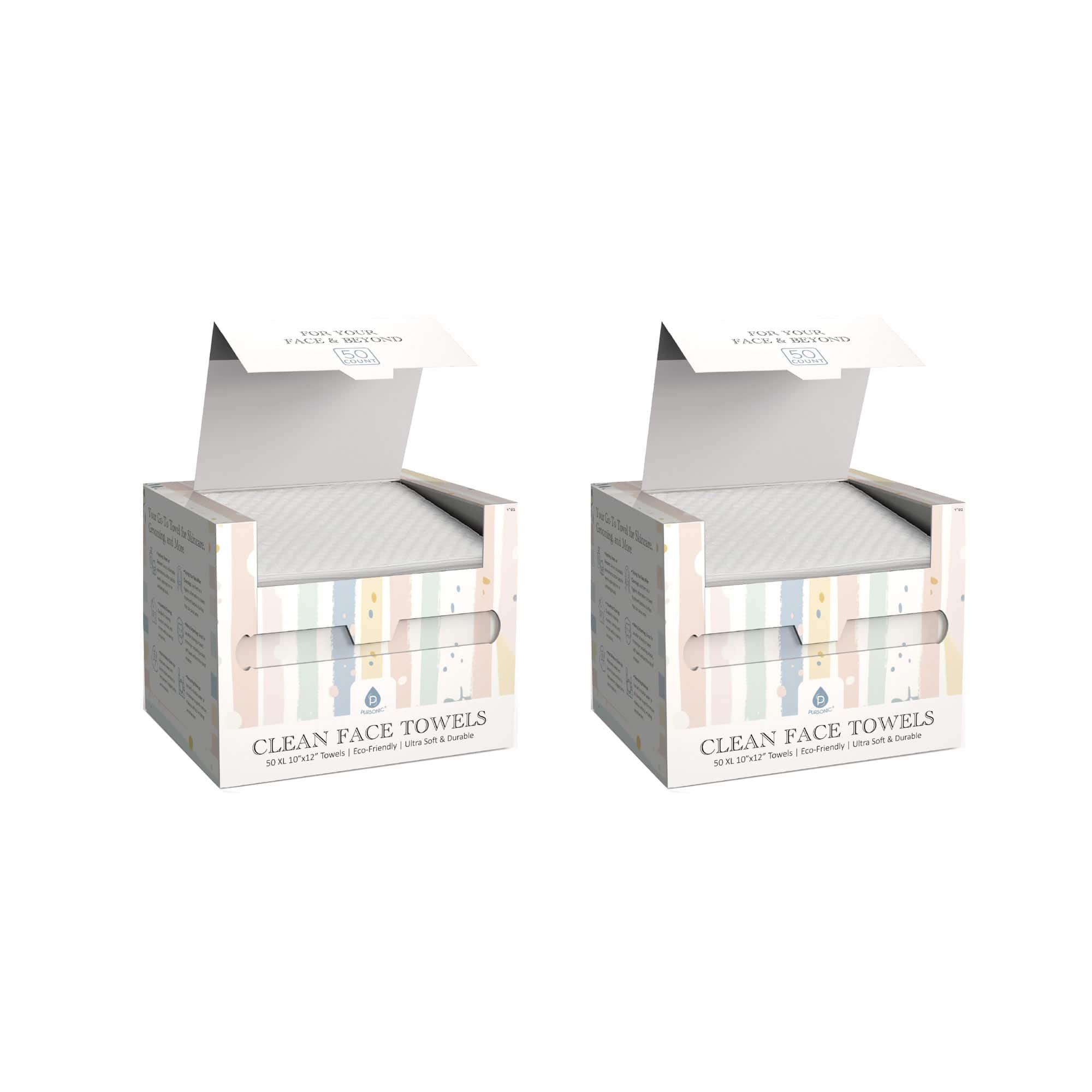 Pursonic - 100 XL Clean Facial Towels – Biodegradable, Ultra-Soft & Safe for Sensitive Skin