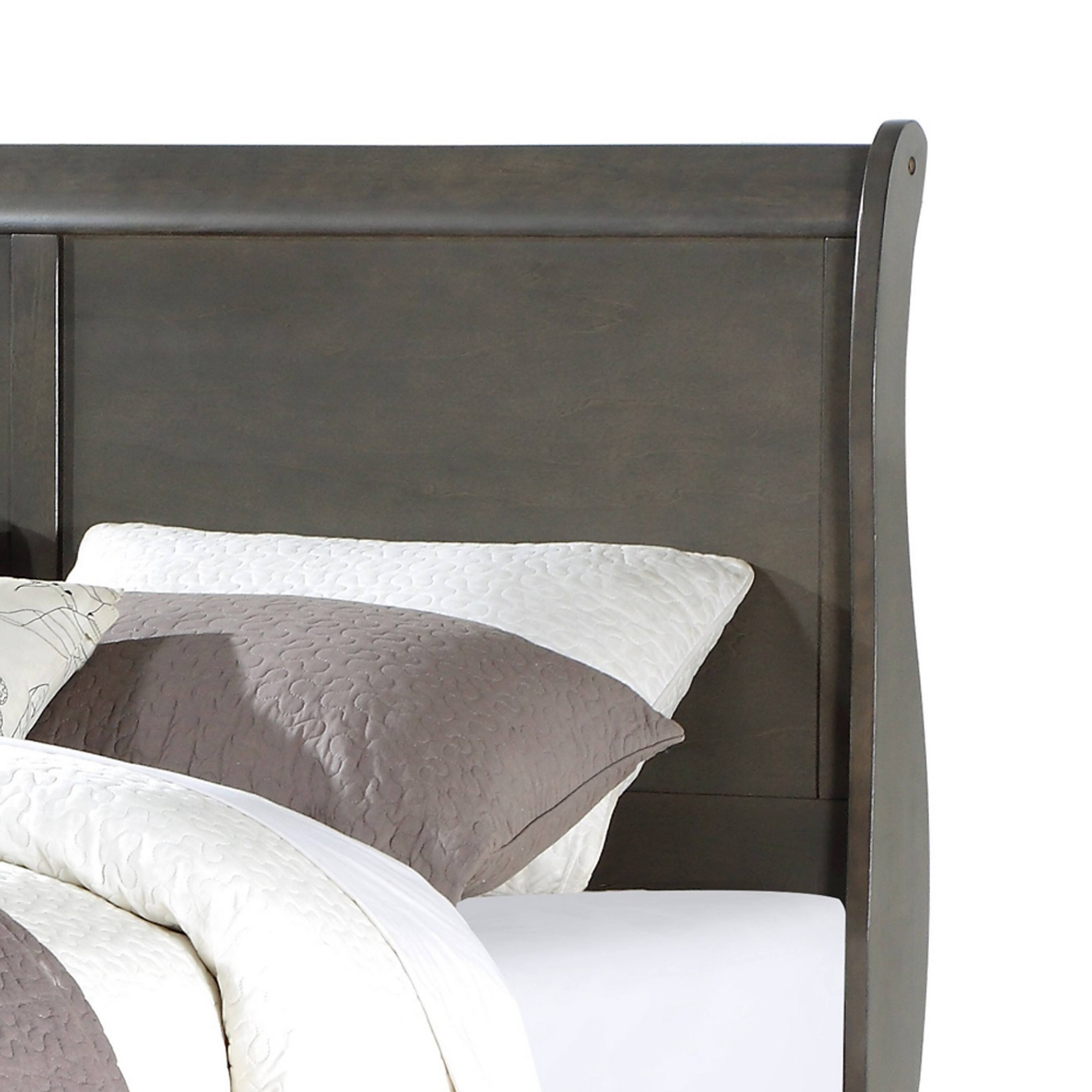 Alt View 2. Manhattan Lane - Sleigh Design Eastern King Size Bed with Rectangular Thin Legs, Dark Gray - Gray.