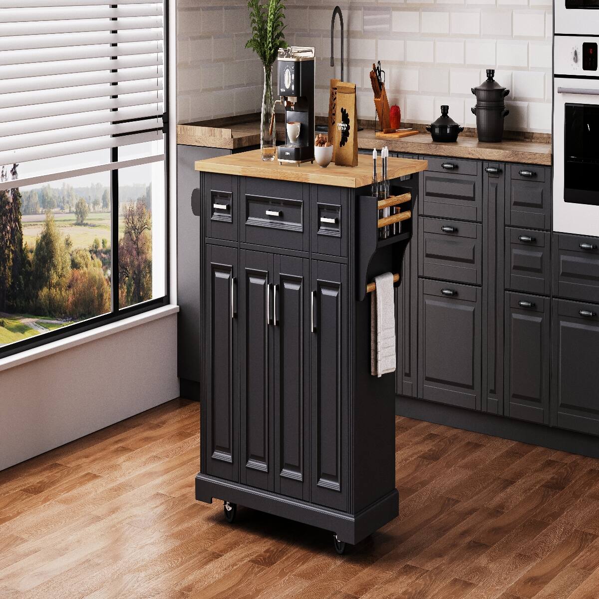 Loheer 54 inch kitchen island with rubber wood drop leaf and hidden ...