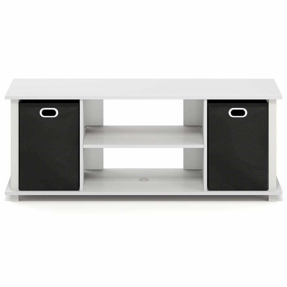 Left. Furinno - ECON TV Stand, 3-Tier Rectangular Entertainment Center with Open Back and Storage Bins for TV up to 46 Inch, TV Console - White/White/Black.