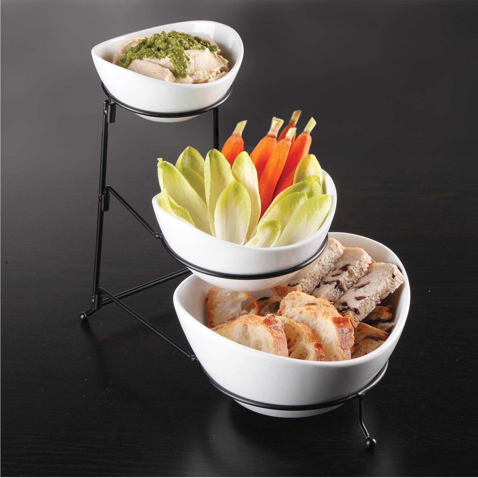 Alt View 3. Gibson - Gibson Elite Gracious Dining 3 Tier Bowl Server Set with Metal Stand - White.