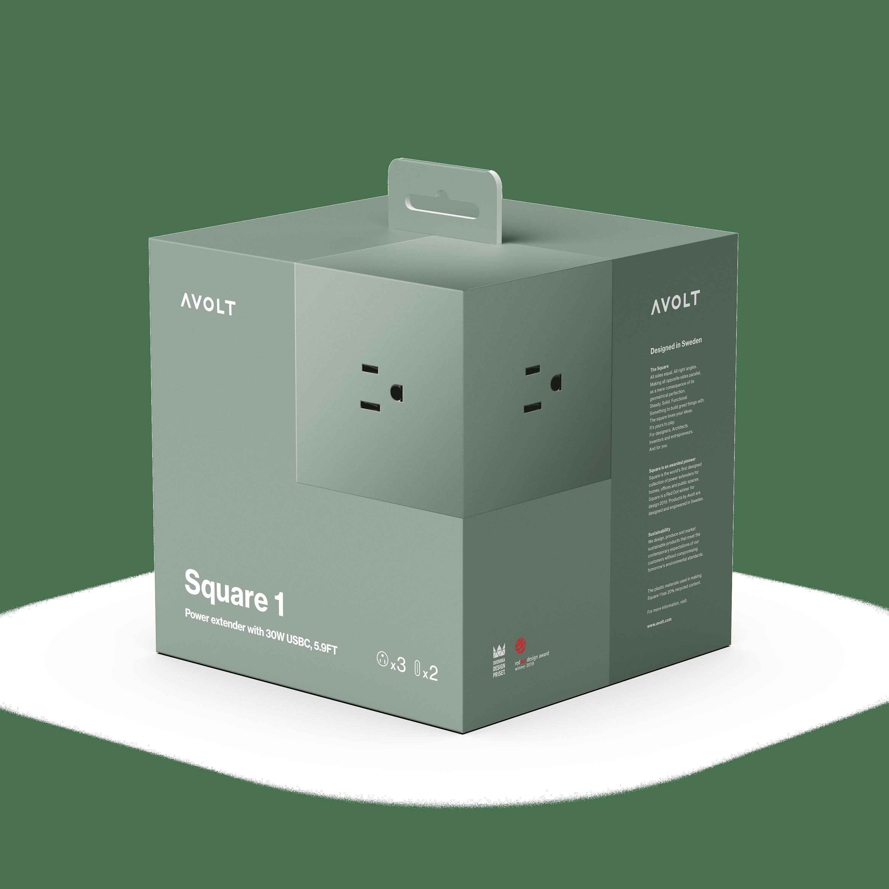 AVOLT  
Designed in Sweden  

Square 1  
Power extender with 30W USB-C, 5.9FT  

3 x USB-C  
2 x UK  

Designed in Sweden