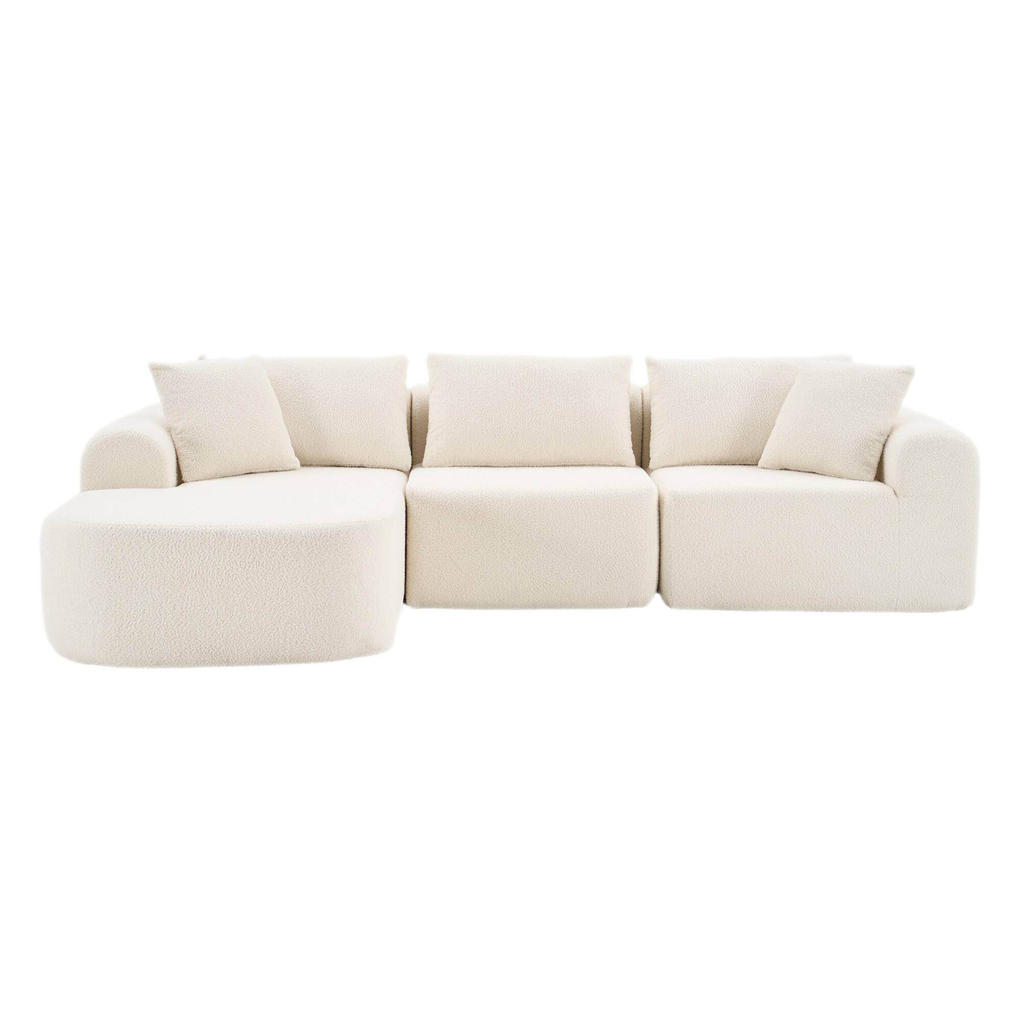 Angle. PexFix - 104" Wide Velvet L-Shaped Sectional Sofa, Modular Couch with Chaise and Comfort Foam Cushions - Beige.
