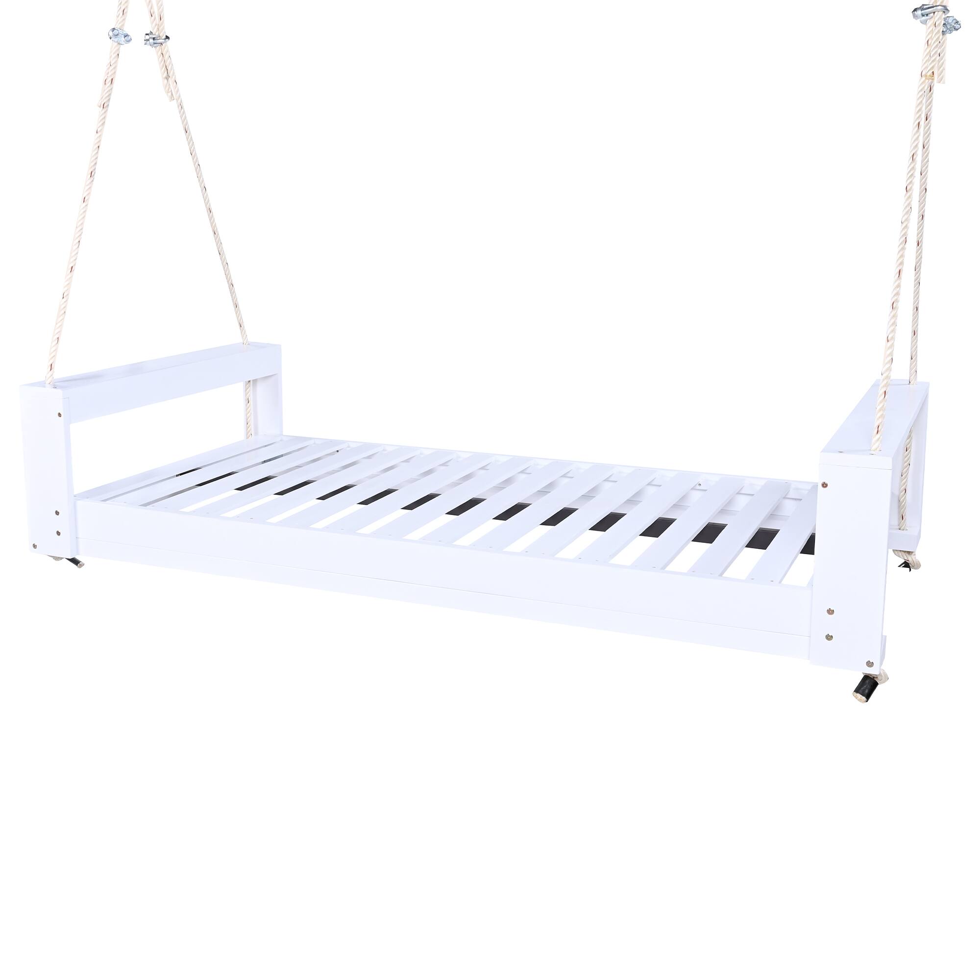 Alt View 3. APRILSOUL - Swing Bed Seating Group Patio Acacia Wood Swing Frame for Garden Backyard White - White.