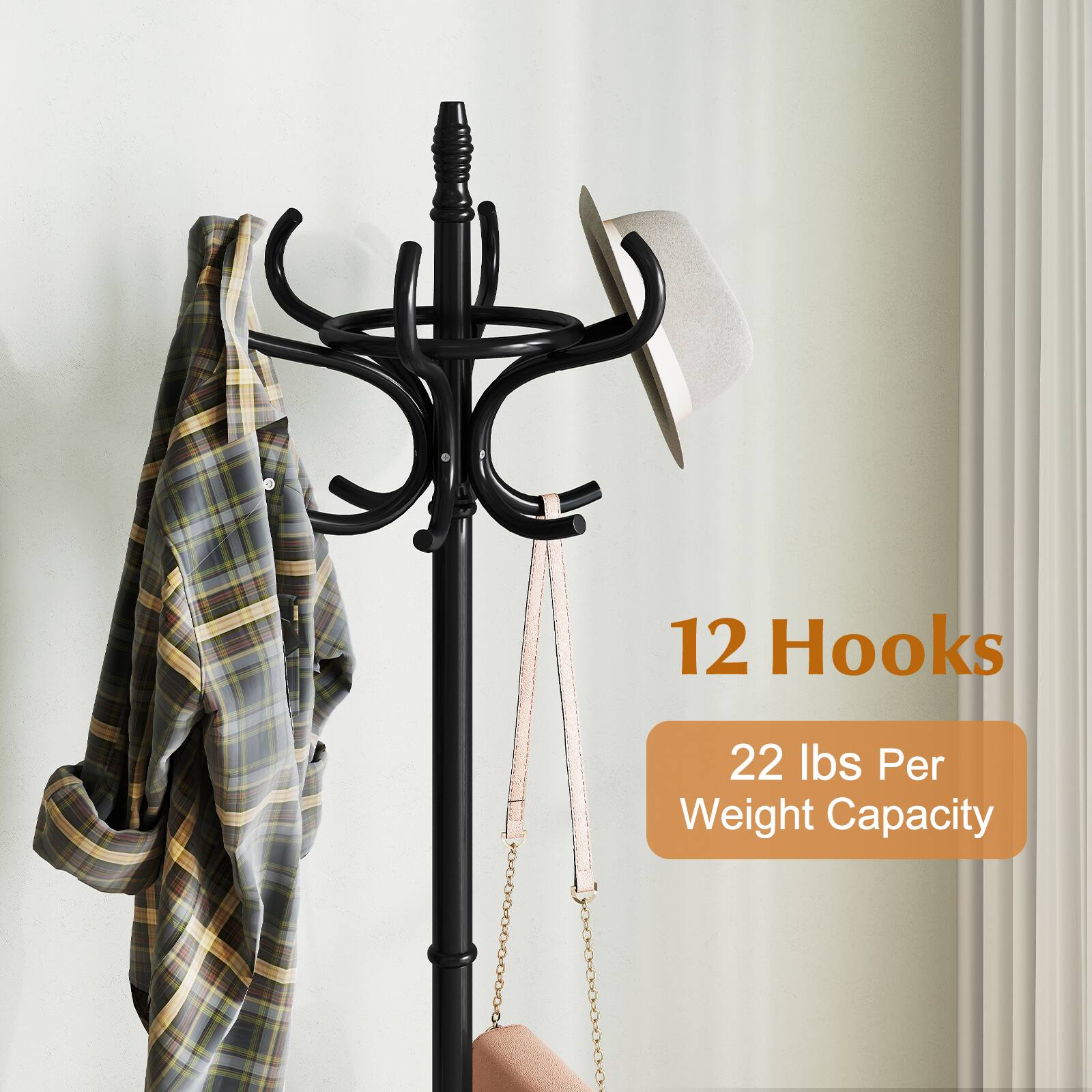 12 Hooks  
22 lbs Per Weight Capacity