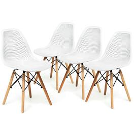 Kadyn - Dining Chairs, Kitchen Chairs Trattoria Chairs,4 Pcs Modern Plastic Hollow Chair Set with Wood Leg - White