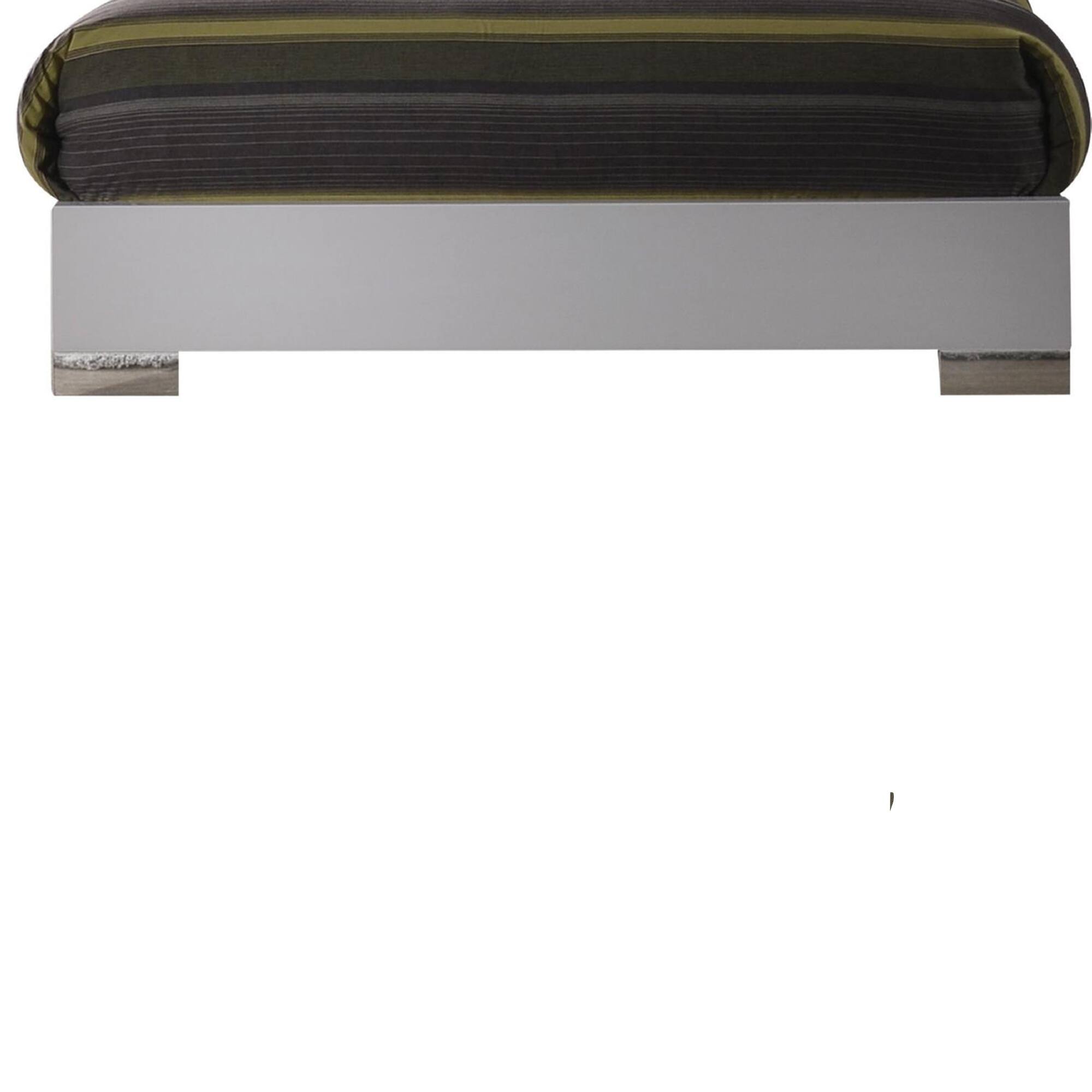 Alt View 1. Manhattan Lane - Wooden queen size bed with block legs and Crystal Accented Headboard, White - White.