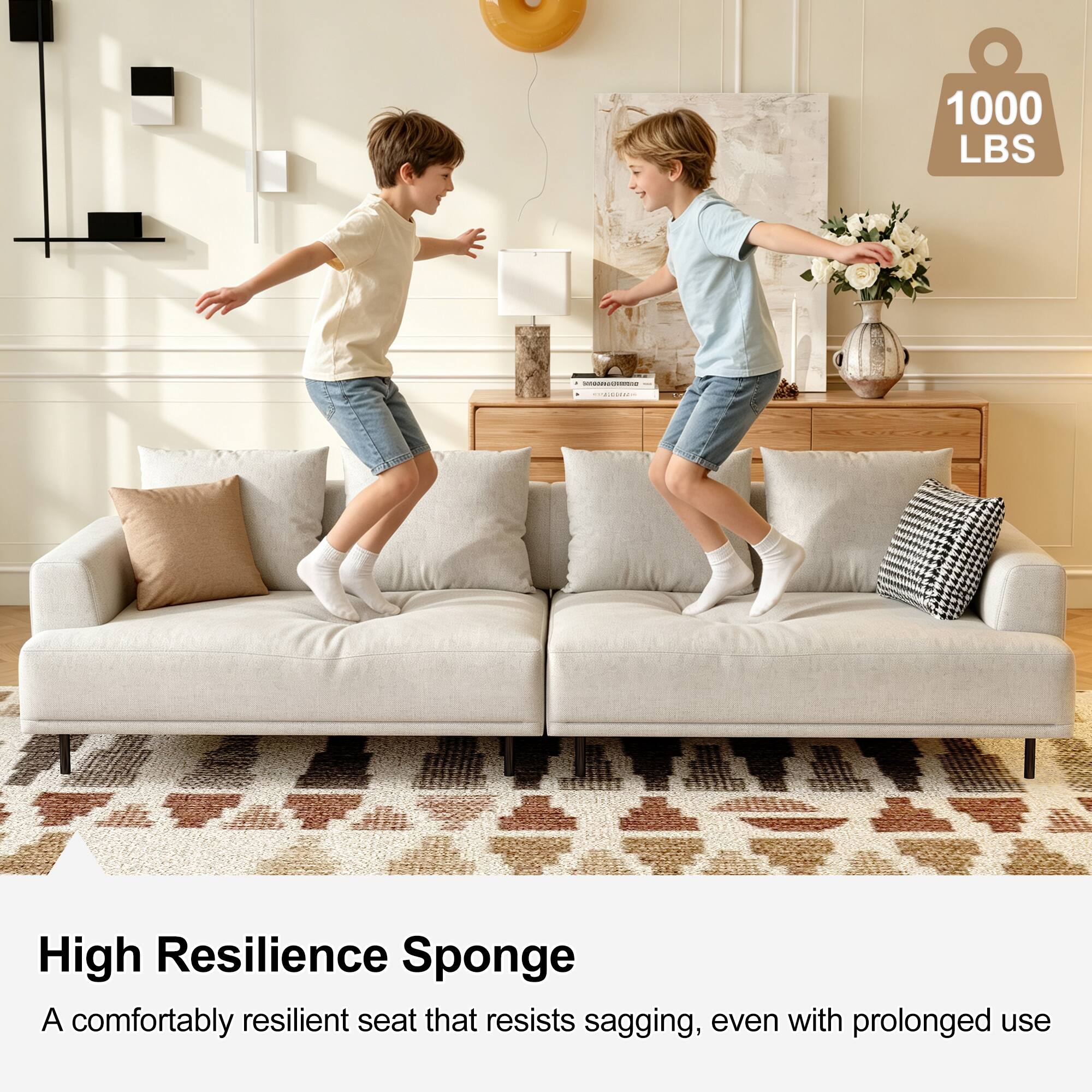 1000 LBS - High Resilience Sponge  
A comfortably resilient seat that resists sagging, even with prolonged use