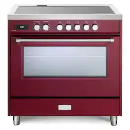 Verona - 36 inch Ultima Collection Freestanding Induction Range with 5 Elements, 5 cu. ft. Oven Capacity - Burgundy