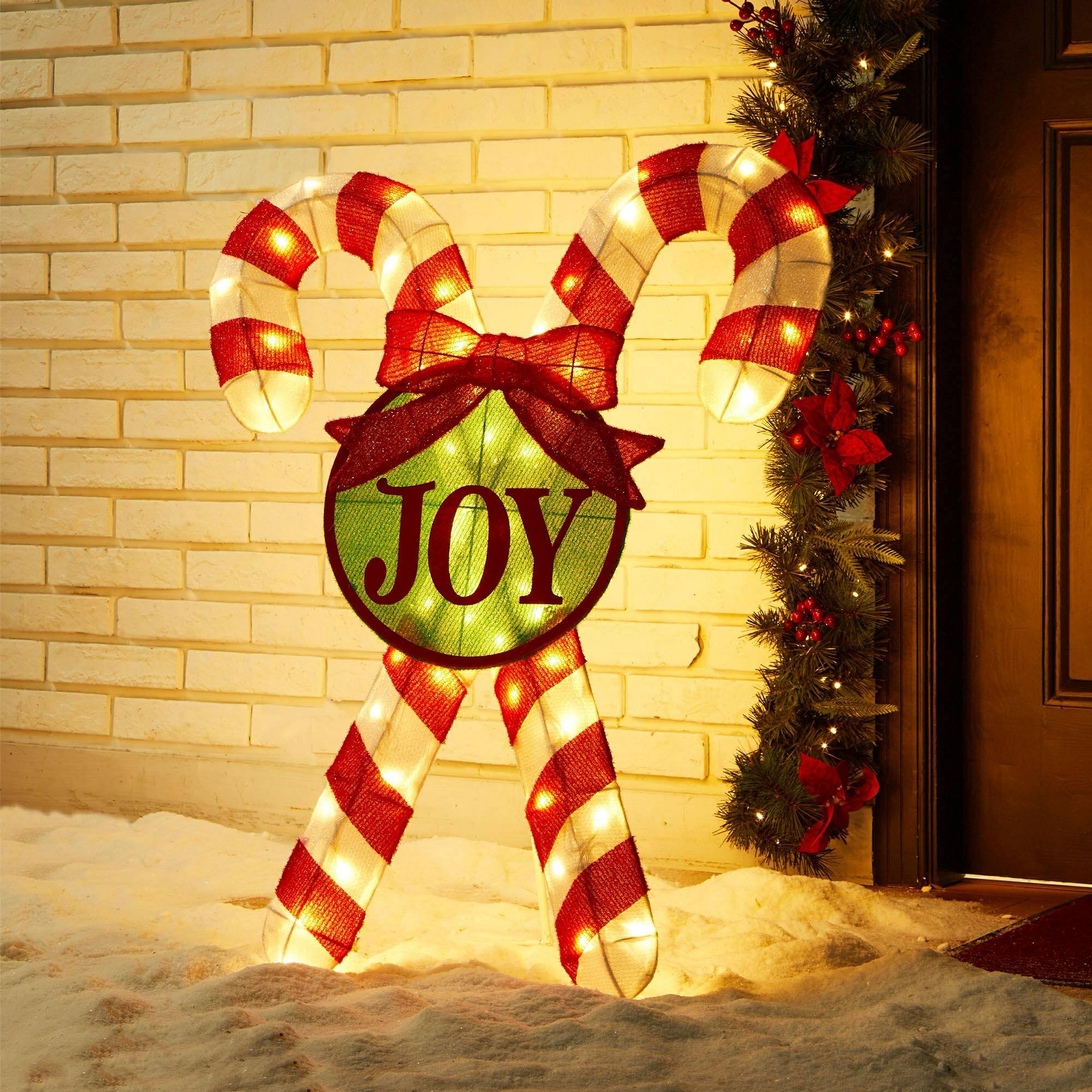 Alt View 5. Glitzhome - 35.5"H Lighted Christmas Candy Cane Outdoor Decor with 60 LED Lights (KD) - Red.