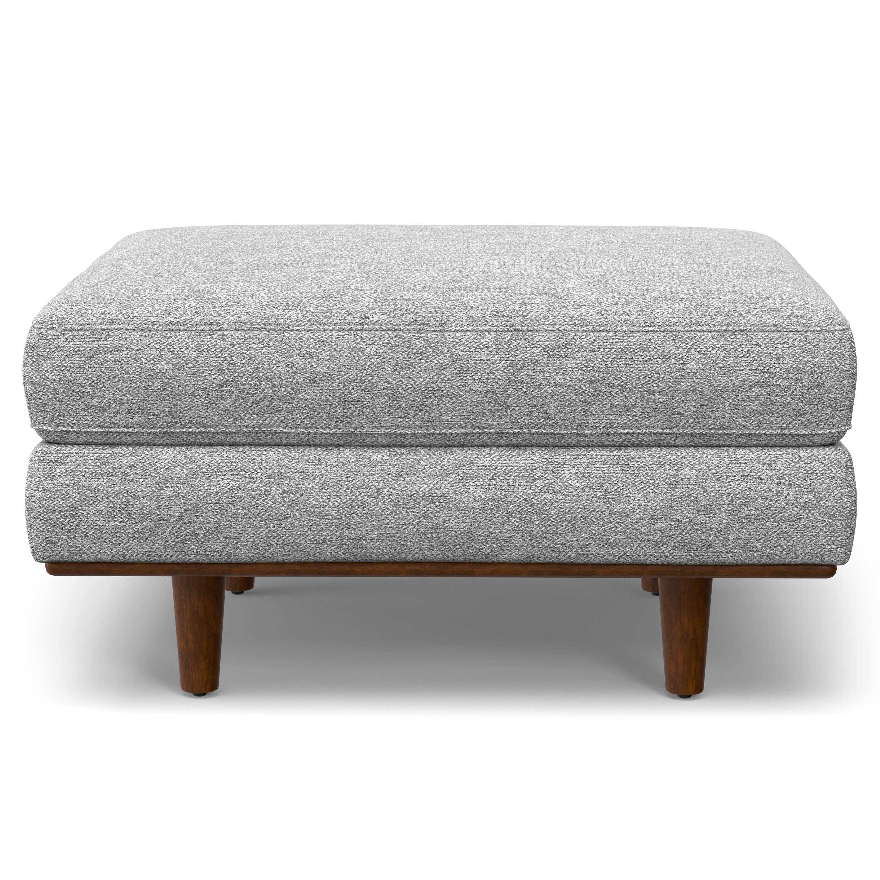 Left. Simpli Home - Morrison 33 inch Wide Mid-Century Modern Table Ottoman in Mist Grey Woven-Blend Fabric - Mist Grey.