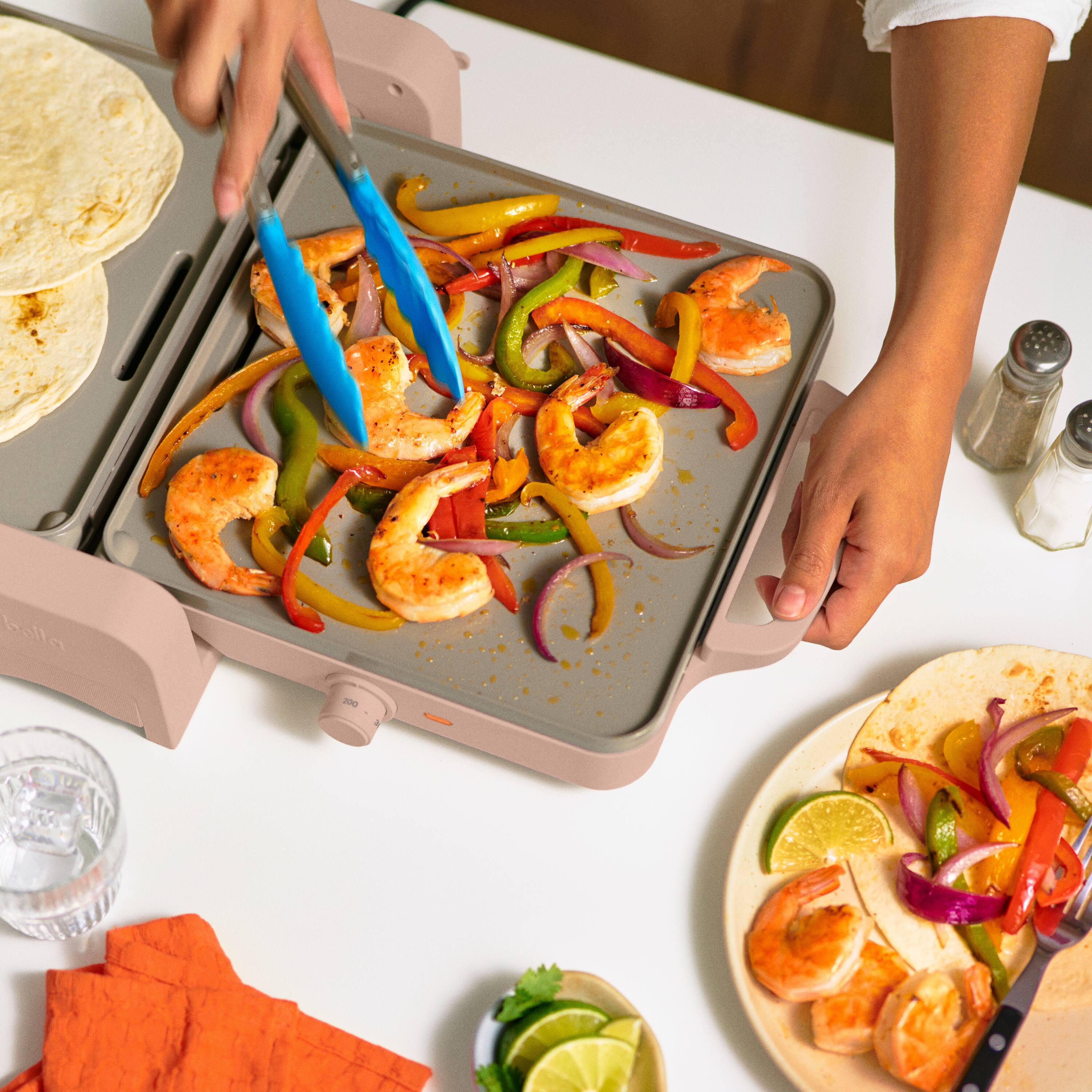 Alt View 8. Bella - Fits-anywhere Kitchenware: 10" x 20" Fold & Store Dual Temp Electric Griddle - Blossom.