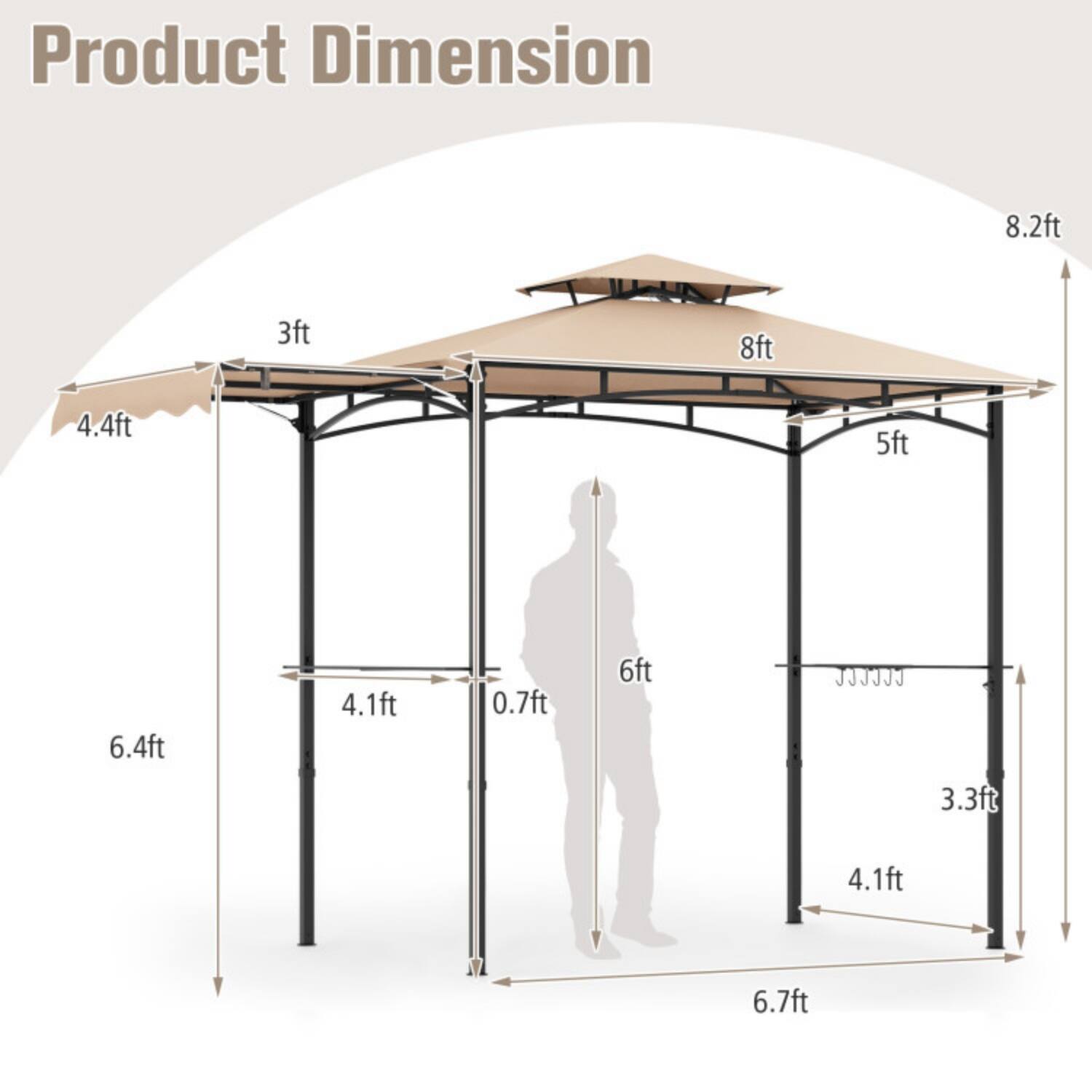 Product Dimension: 8.2ft, 3ft, 8ft, 4.4ft, 5ft, 6.4ft, 4.1ft, 0.7ft, 6ft, 3.3ft, 4.1ft, 6.7ft