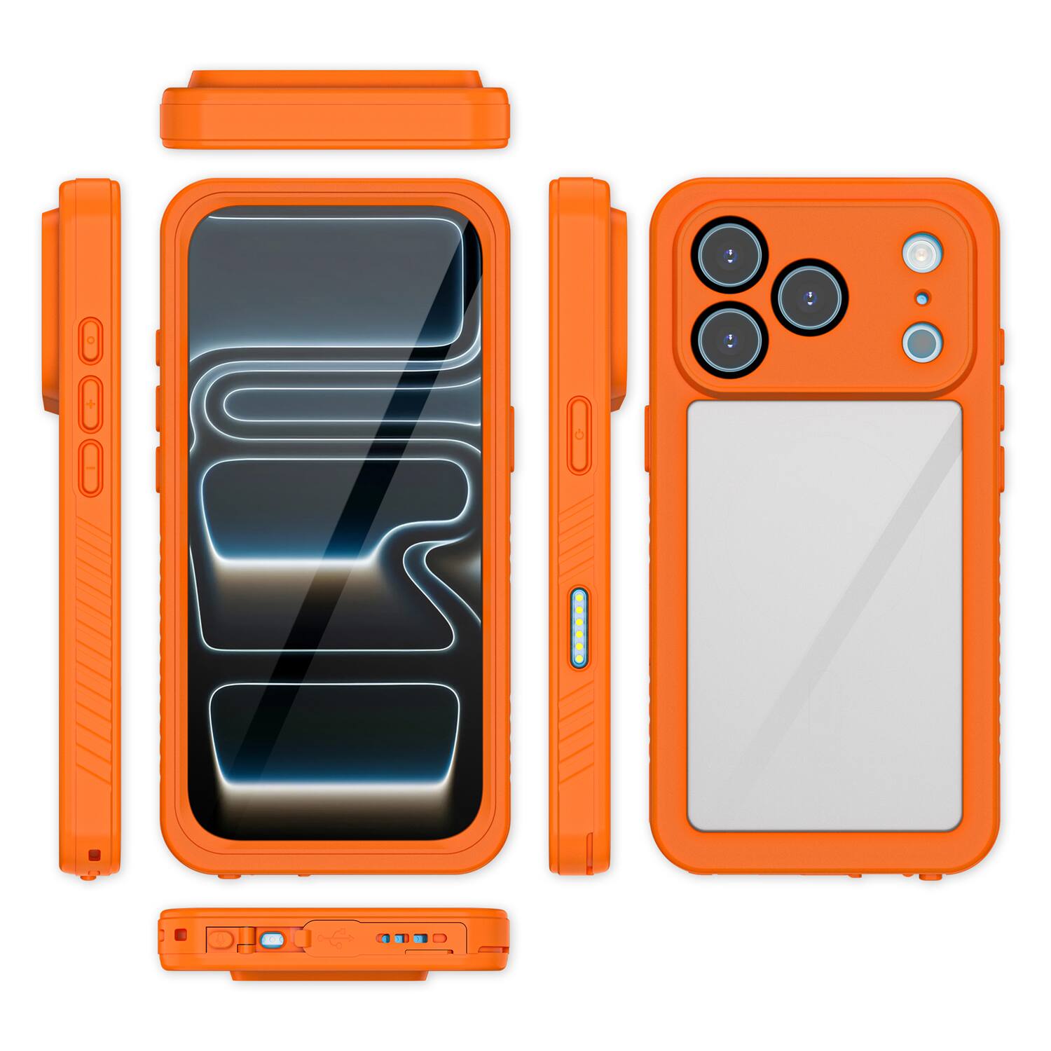 Alt View 4. Dteck - Waterproof Full Body Case for Apple iPhone 17 Pro Clear Shockproof Cover with Screen Protector Dustproof Rugged Shell - Orange.