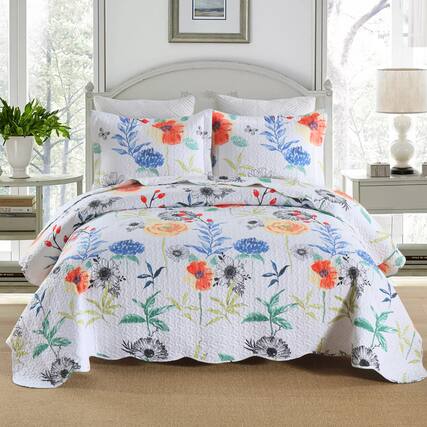 Front. MarCielo - Marcielo 3 Pcs Printed Floral Lightweight Quilt Bedspread Set - Multi Floral.