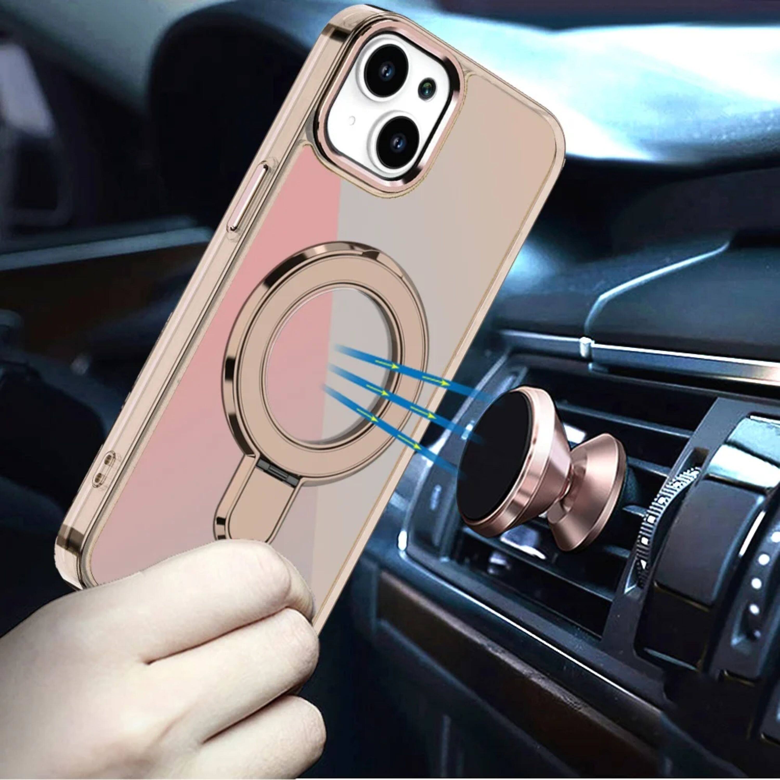 Left. Kitcheniva - Radiant Chrome Magnetic Circle Stand Phone Case With 2 Pcs Tempered Glass For iPhone 15 Plus Desert Titanium - Desert TitaniumTitanium.