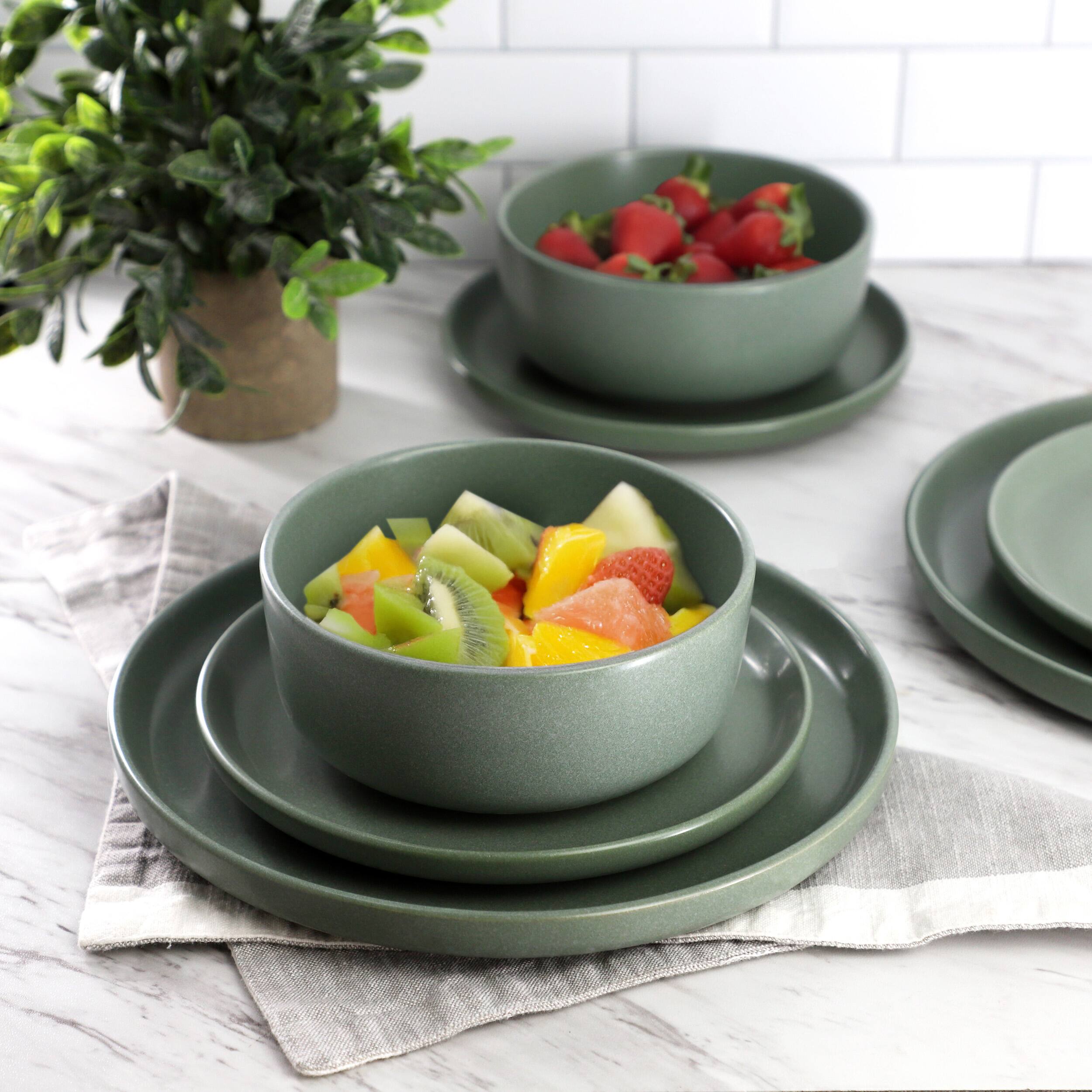 Alt View 6. Gibson - Gibson Soho Lounge Bryant Park 12 Piece Reactive Stoneware Dinnerware Set in Sage Green - Sage Green.