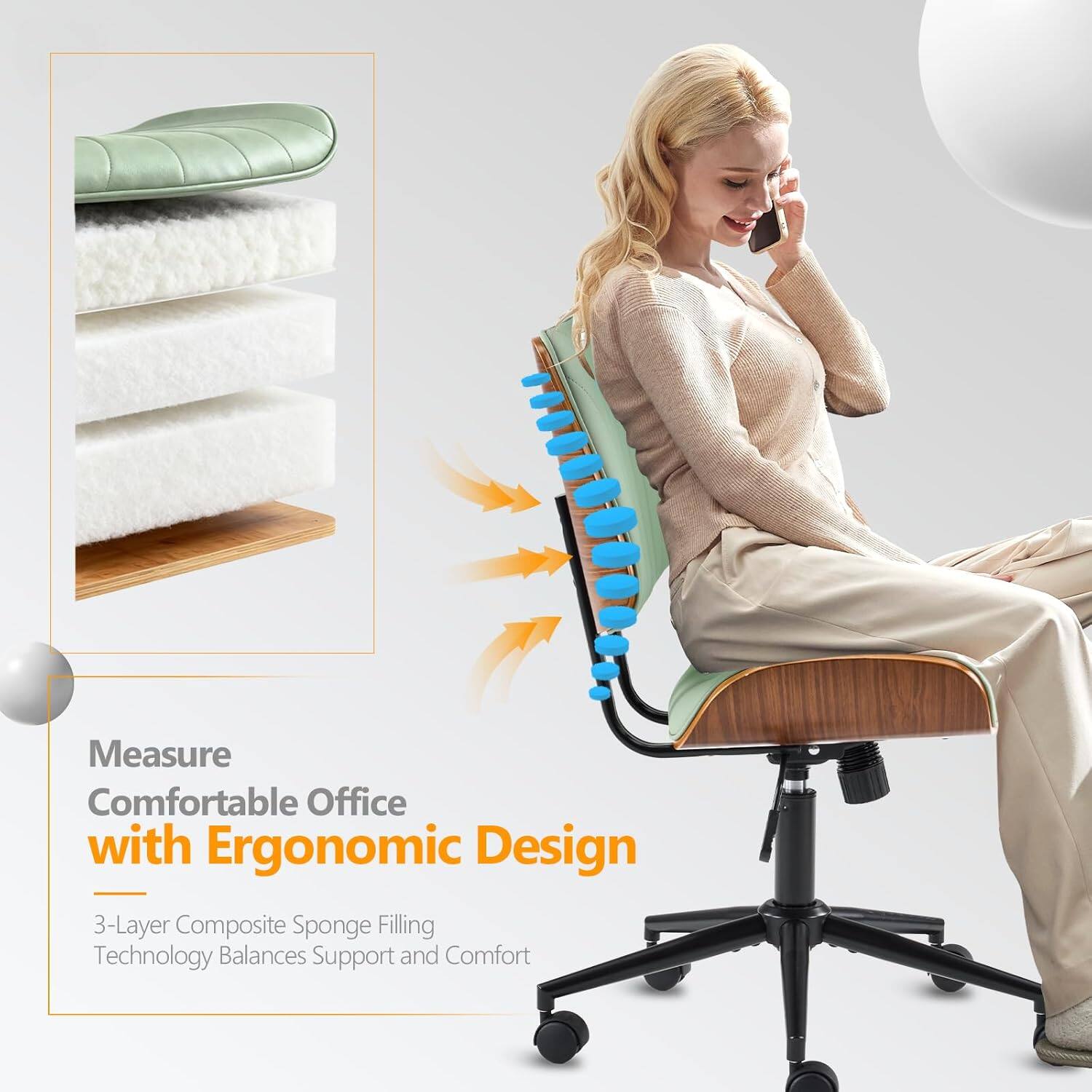 Measure Comfortable Office with Ergonomic Design  
3-Layer Composite Sponge Filling Technology Balances Support and Comfort