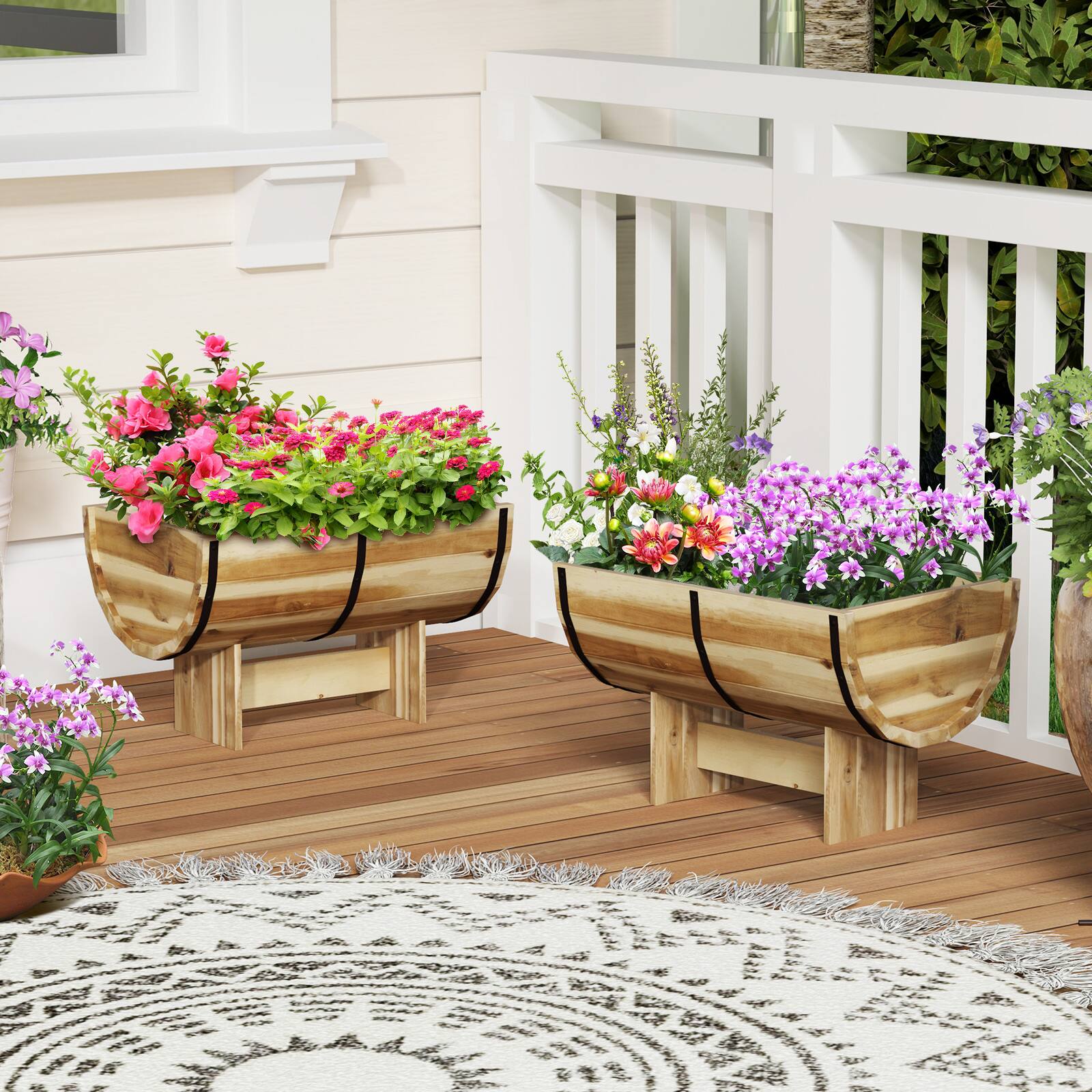 Angle. SlickBlue - Wooden Raised Planter with Legs for Outdoor Flowers, Herbs, and Vegetables - Natural.