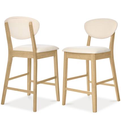 Front. Best Choice Products - Best Choice Products Set of 2 Counter-Height Bar Stools, Armless W/Upholstered Seat Cushion & Backrest - Oak / Cream - Oak/Cream.