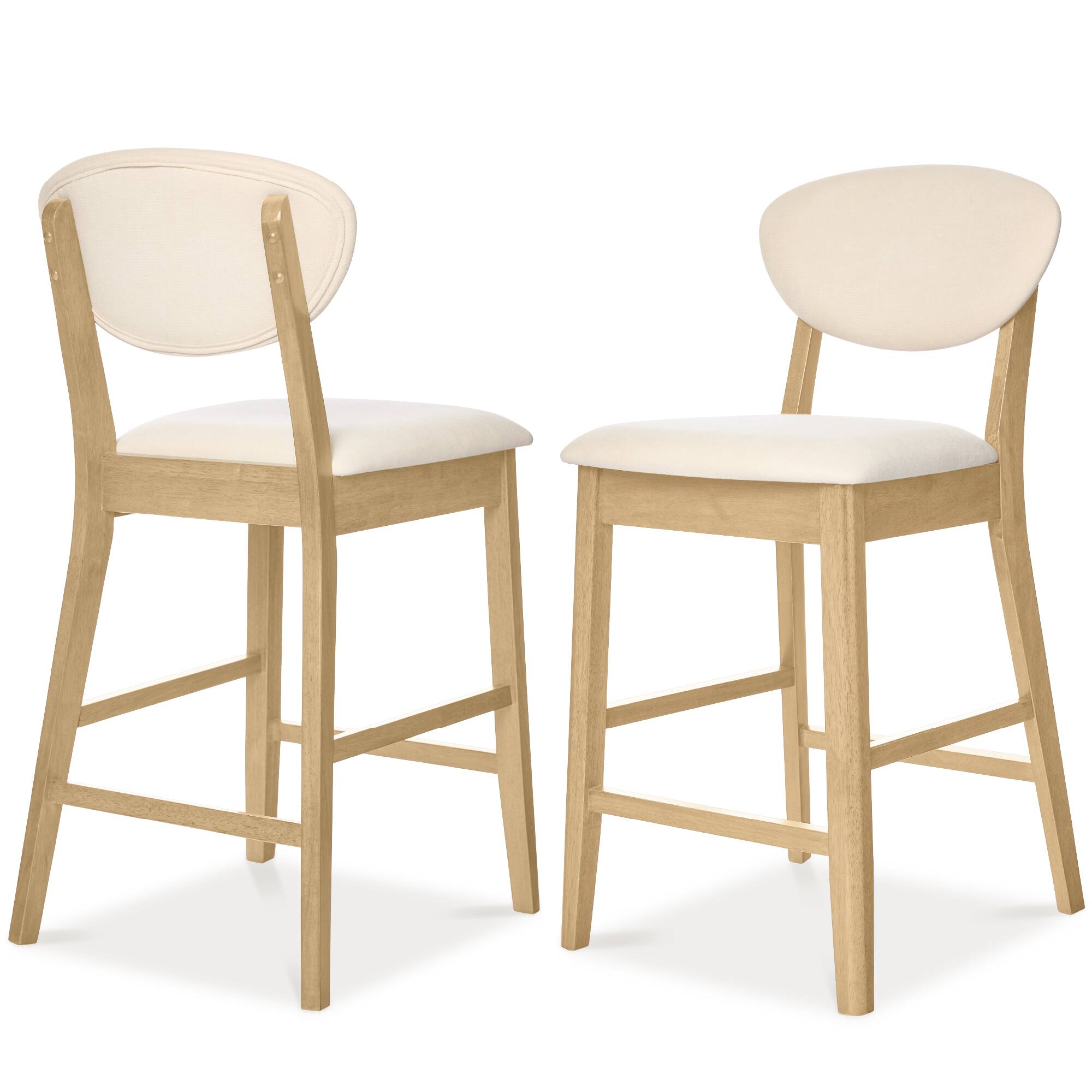 Front. Best Choice Products - Best Choice Products Set of 2 Counter-Height Bar Stools, Armless W/Upholstered Seat Cushion & Backrest - Oak / Cream - Oak/Cream.