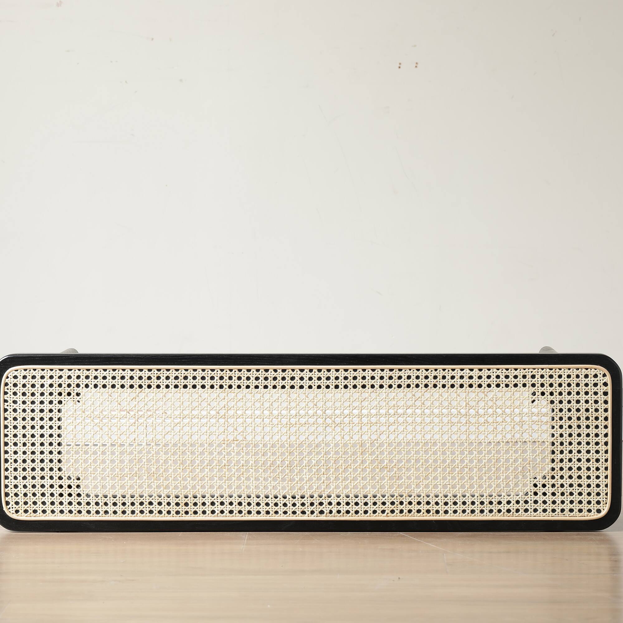 Alt View 1. GOODSILO - Solid Oak Wood Dining Bench with Rattan Detail - Versatile Modern Bench for Entryway, Bedroom, and Living Room - Black.