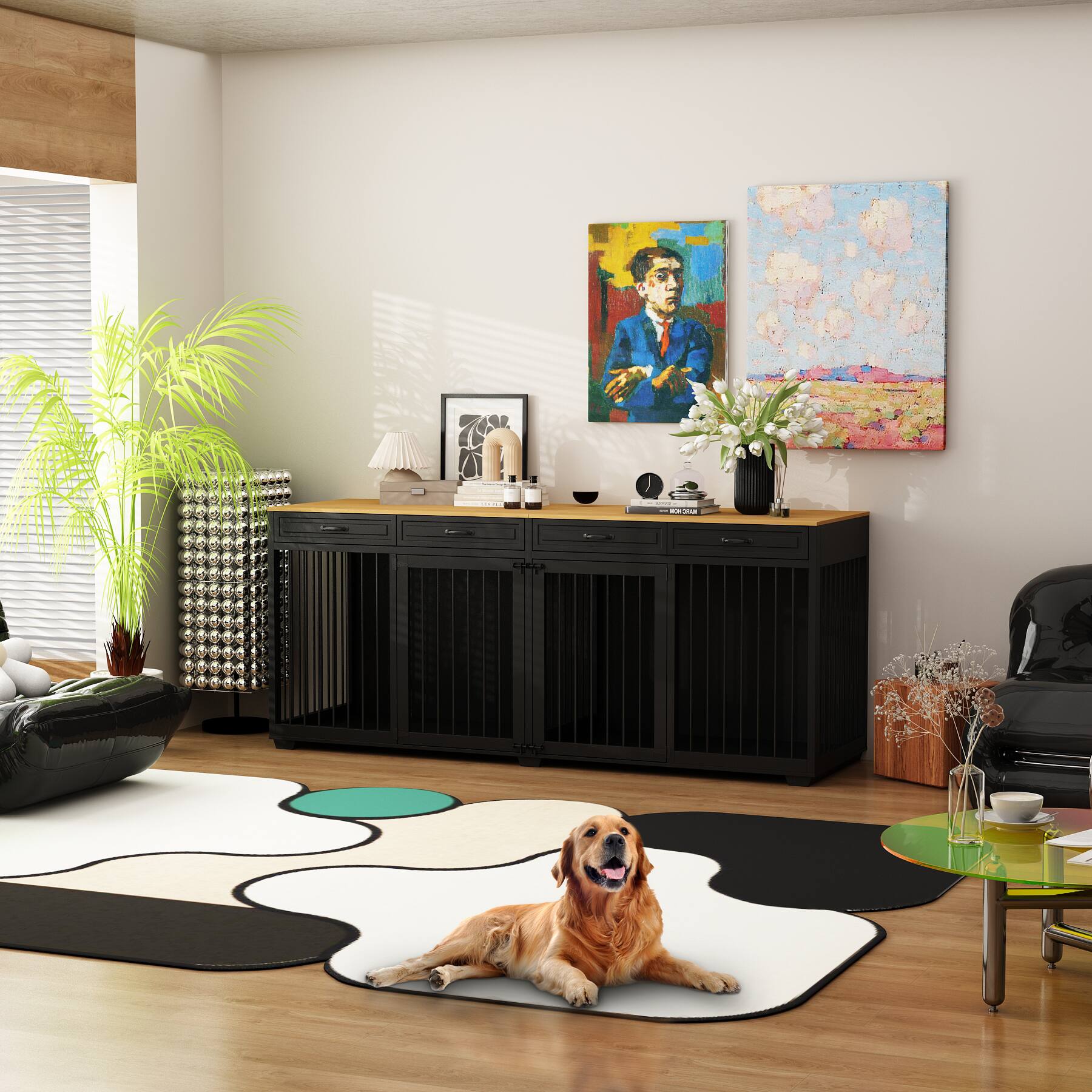 Alt View 9. FUFU & GAGA - Furniture-Style Multi-Dog Crate with Storage - Convertible Pet House & Decor for Living Room.
