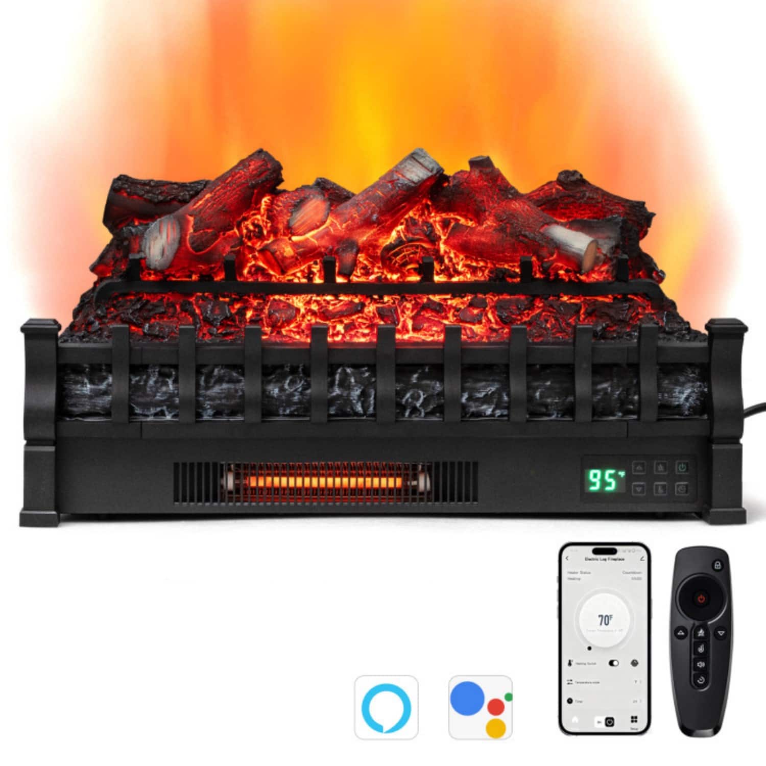 LUCKY ONE - 26 Inch Smart WiFi Infrared Electric Fireplace Insert with 5 Flame Colors - Black